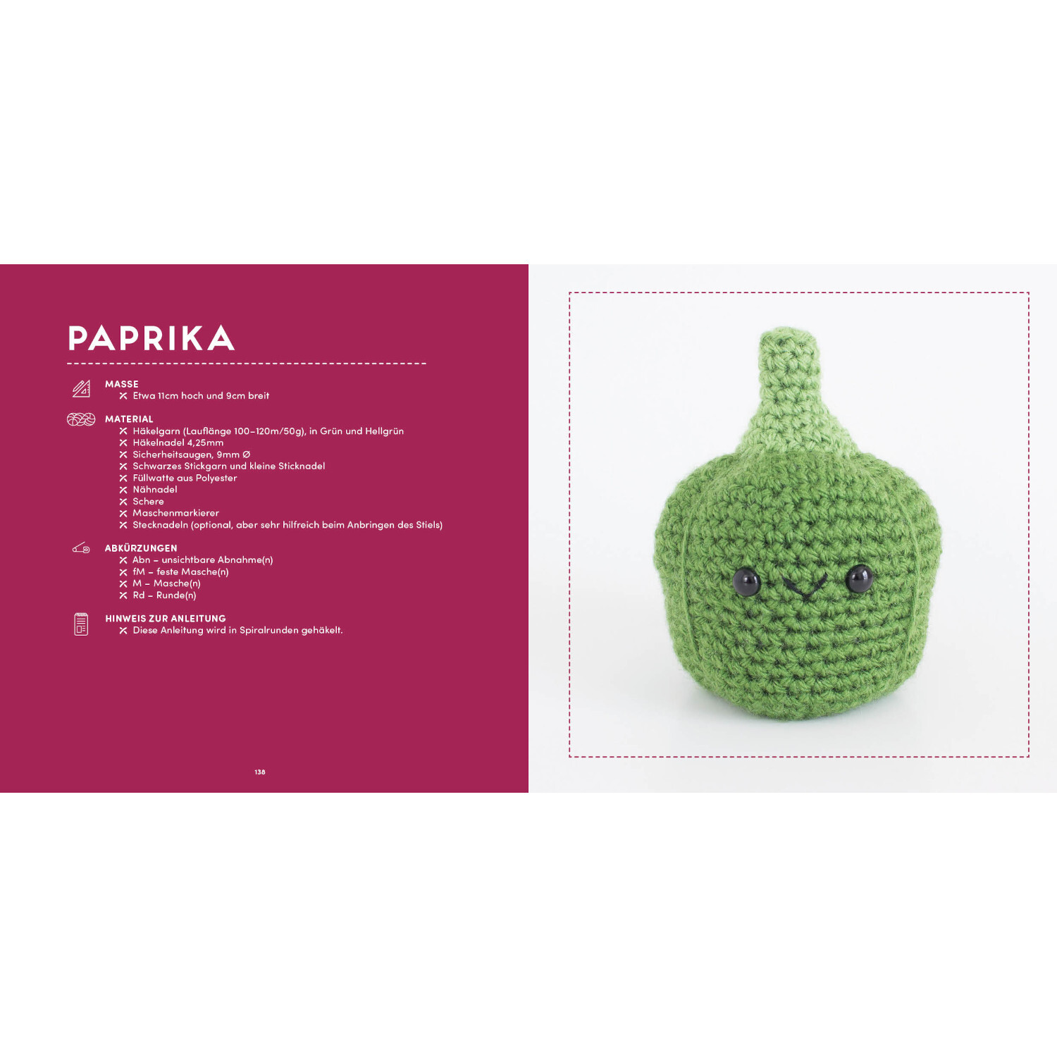 Meine kunterbunte Amigurumi-Welt: Grüne gehäkelte Paprika mit niedlichem Gesicht, Anleitung von EMF.