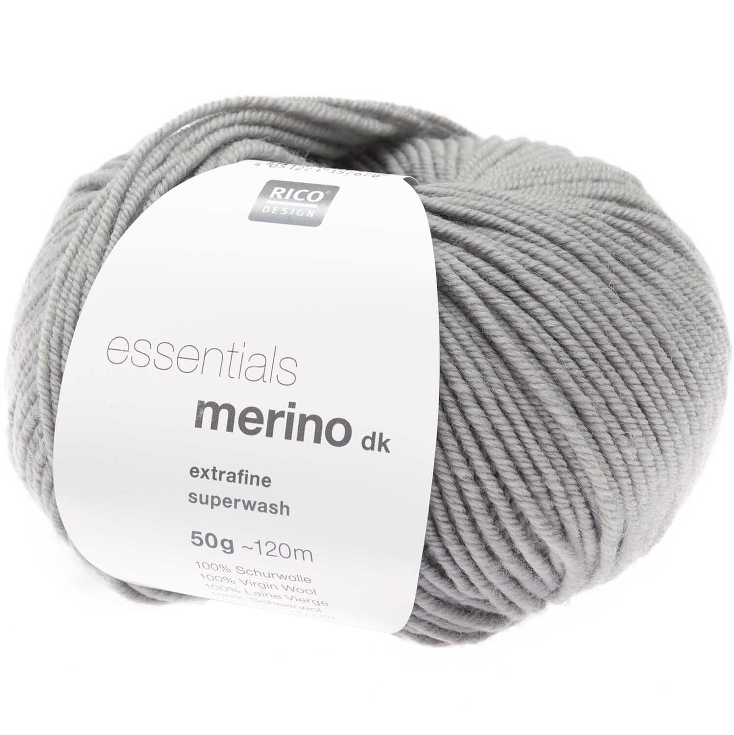 Essentials Merino dk Wolle von Rico Design in Aqua, 50g Knäuel, ideal für Strickprojekte.