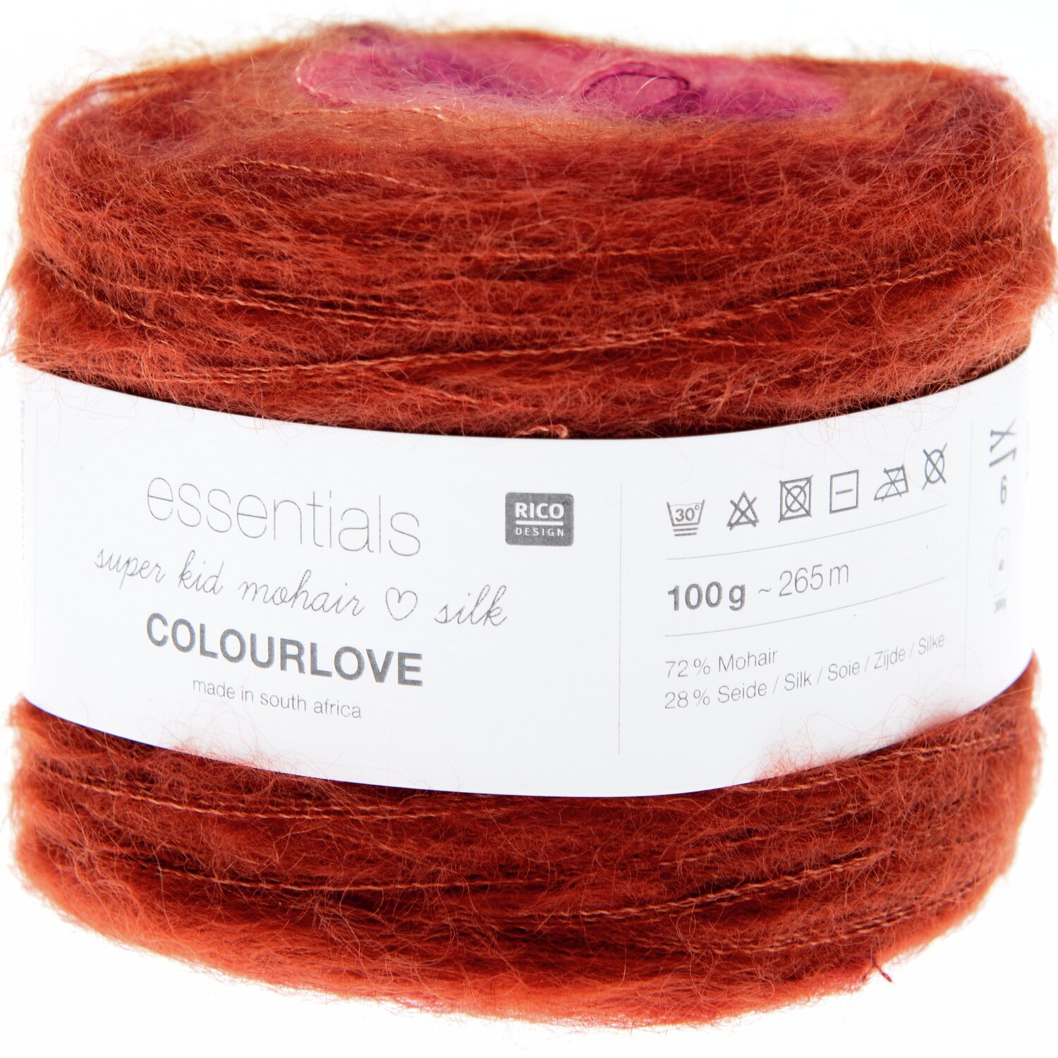 Essentials Super Kid Mohair Loves Silk Colourlove 100g 265m Farbe Orange von Rico Design Essentials Super Kid Mohair Loves Silk Colourlove: Weiches Garn in warmem Orange, 100g, 265m, ideal für luxuriöse Strickprojekte.