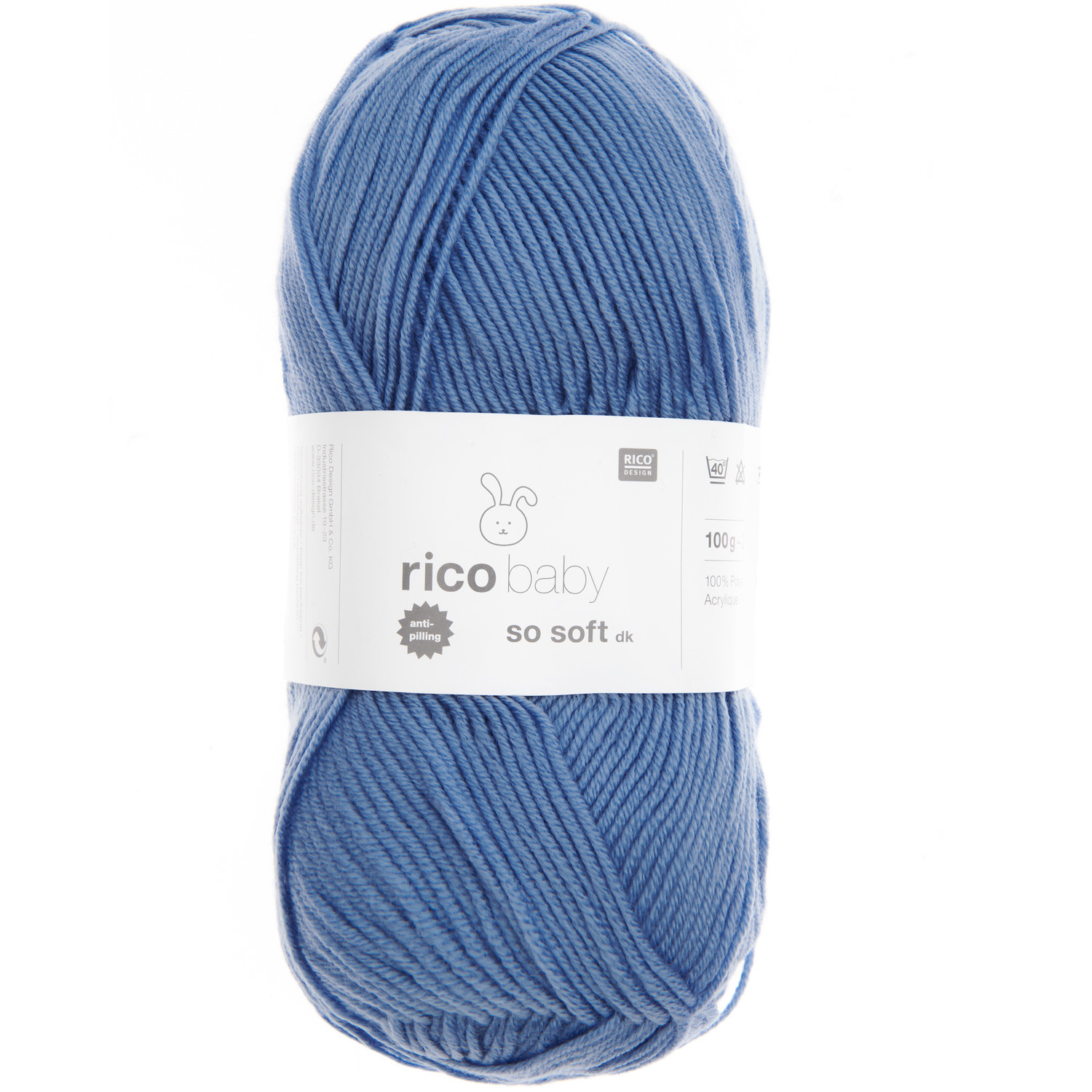 Rico Baby So Soft dk: Weiches, blaues Garn von Rico Design, 100g, 250m, ideal für Babyprojekte.