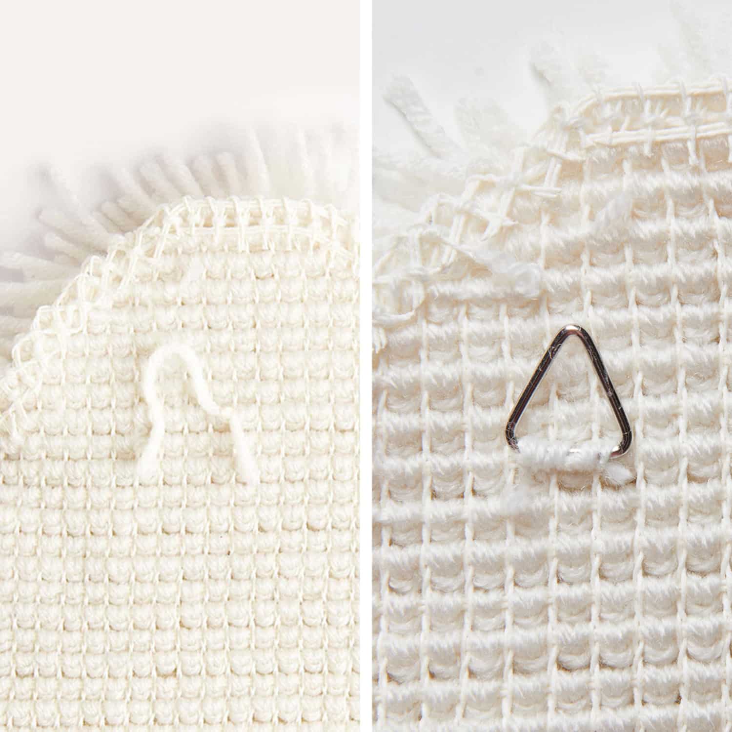 Aufhängung am Stramin eines Knüpfprojekts