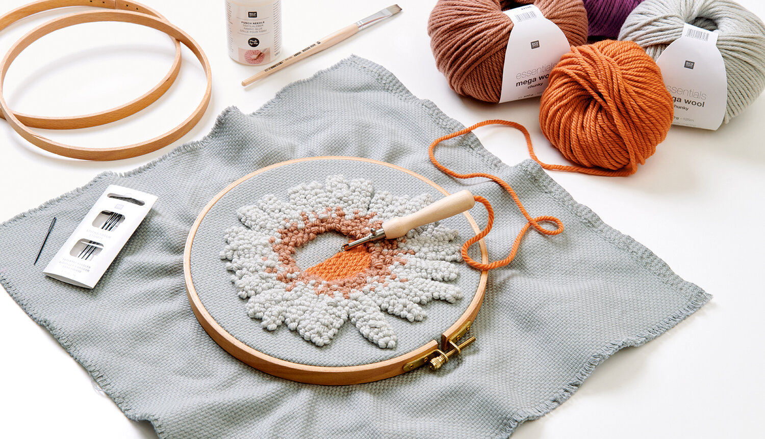 Anleitung Punch Needle Bild mit Gänseblümchen