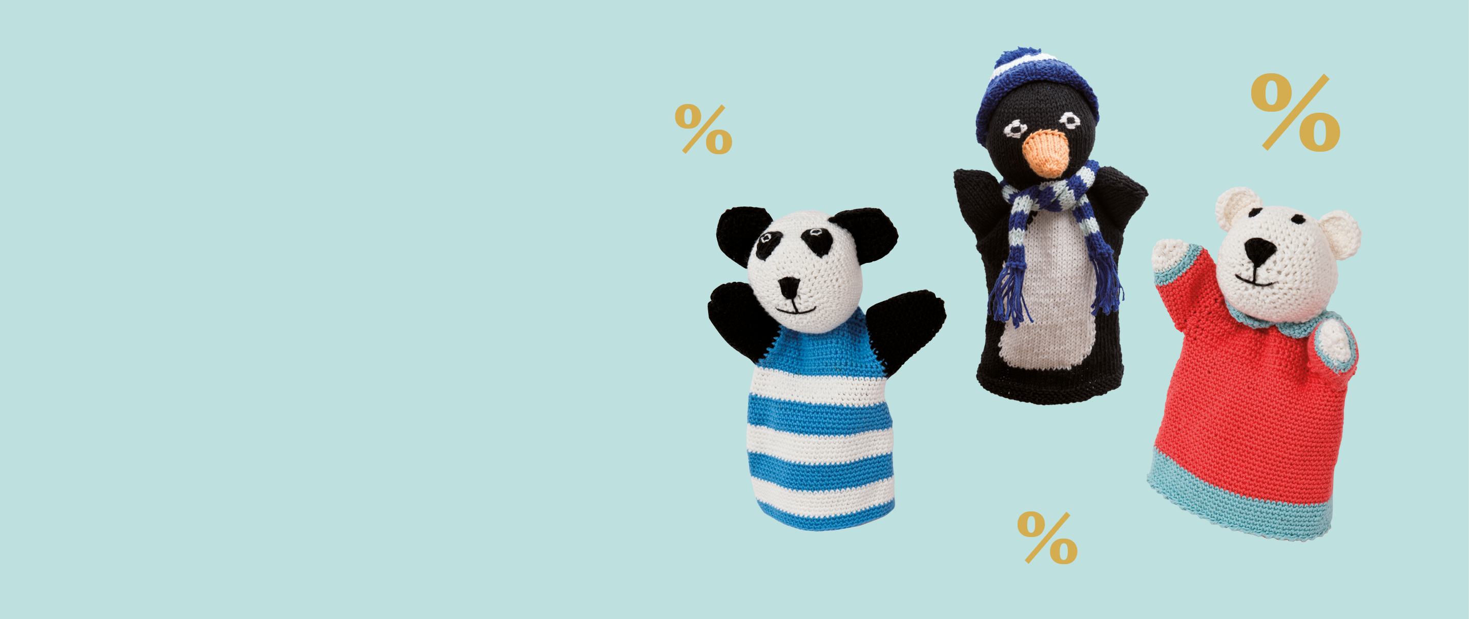 Handpuppe Panda, Eisbär, Pinguin gestrickt bzw. gehäkelt