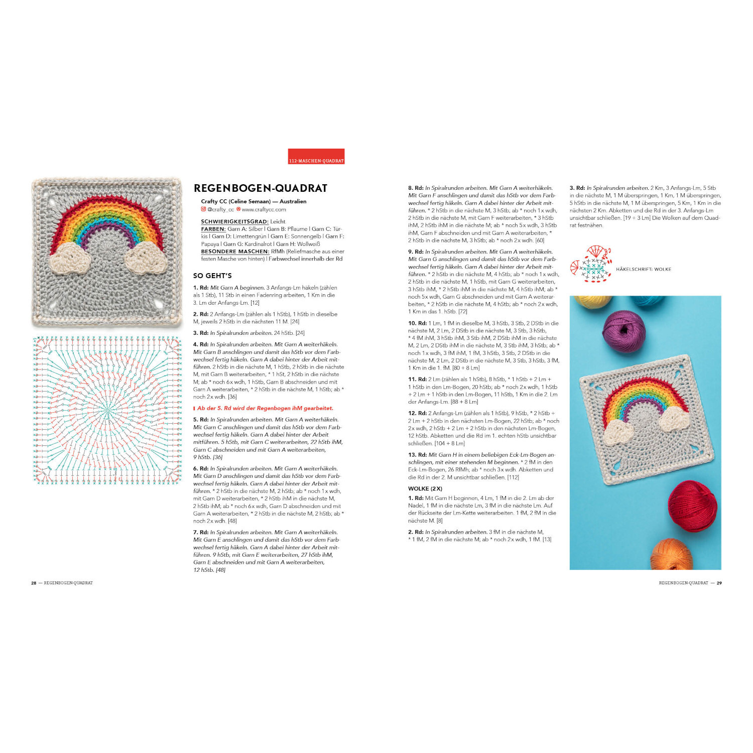 Musterbibel Granny Squares von Edition Michael Fischer Musterbibel Granny Squares: Anleitung für Regenbogen-Quadrat mit buntem Garn von EMF.