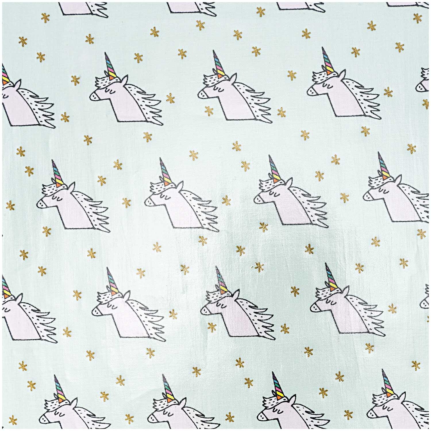 Druckstoff Einhorn mint-gold 25x70cm beschichtet