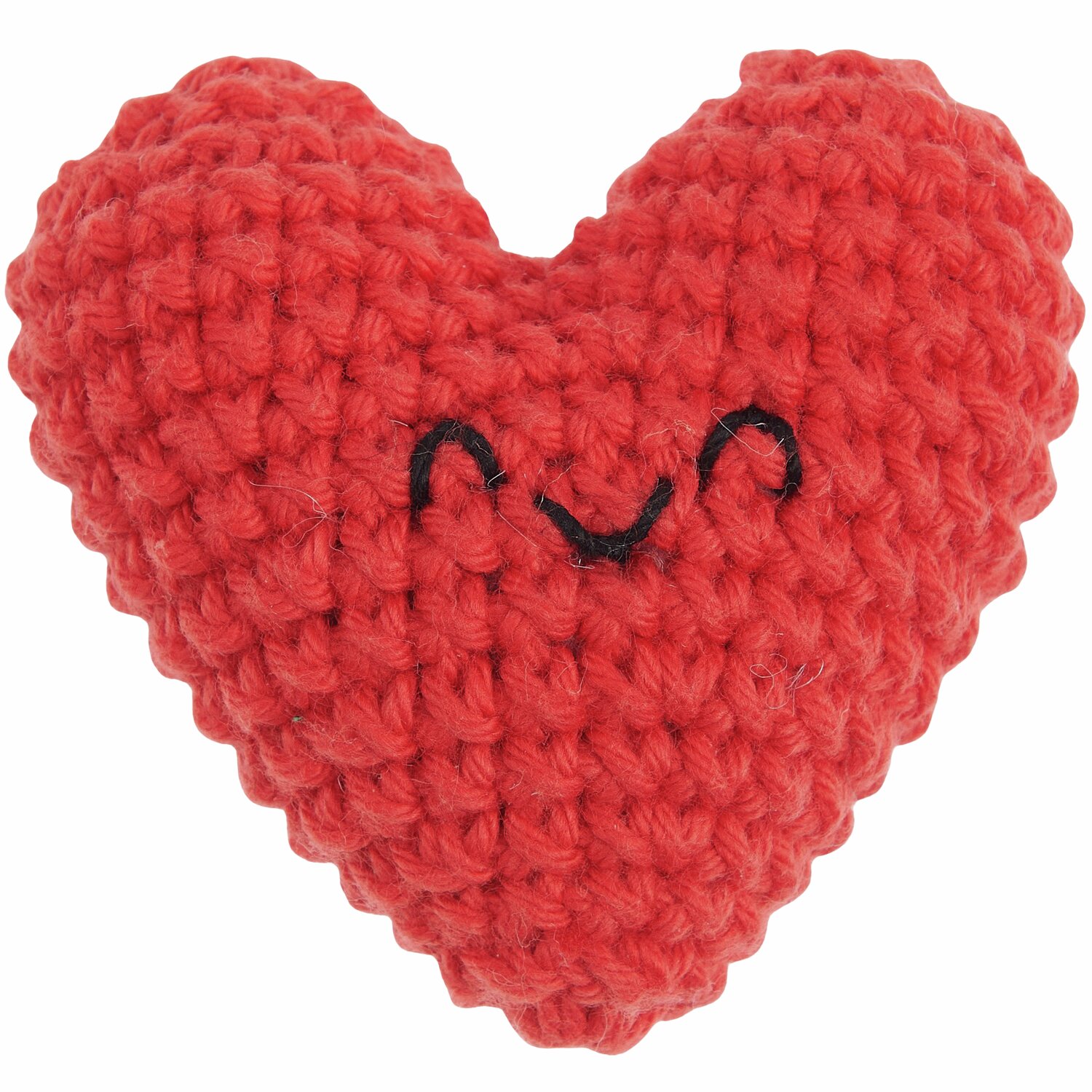 Ricorumi Rico Chingus, gehäkeltes Herz in Rot mit schwarzem Gesicht, ideal für kreative Projekte.