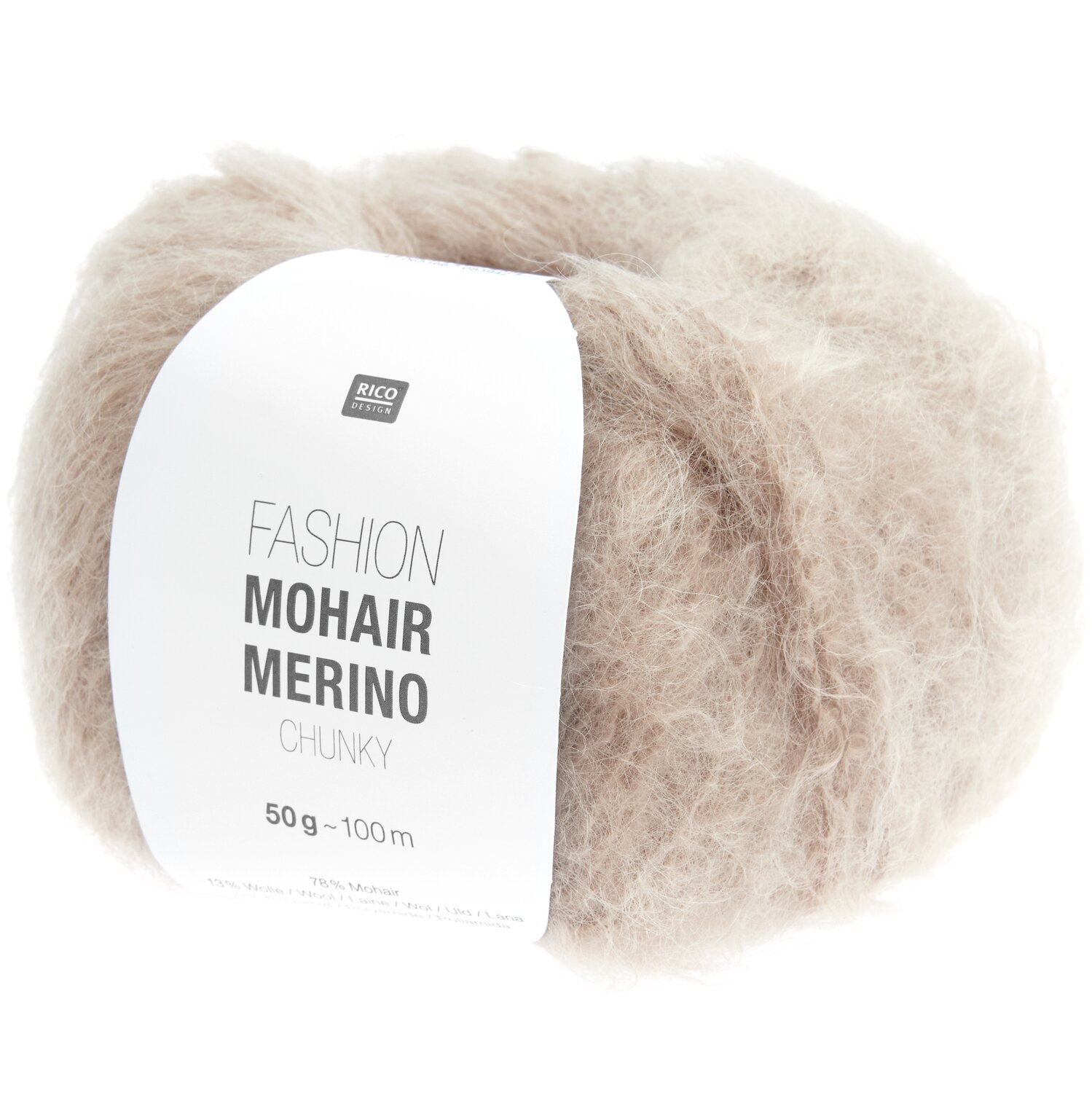 Fashion Mohair Merino Chunky Wolle in Nougat von Rico Design, 50g, 100m, ideal für Strickprojekte.