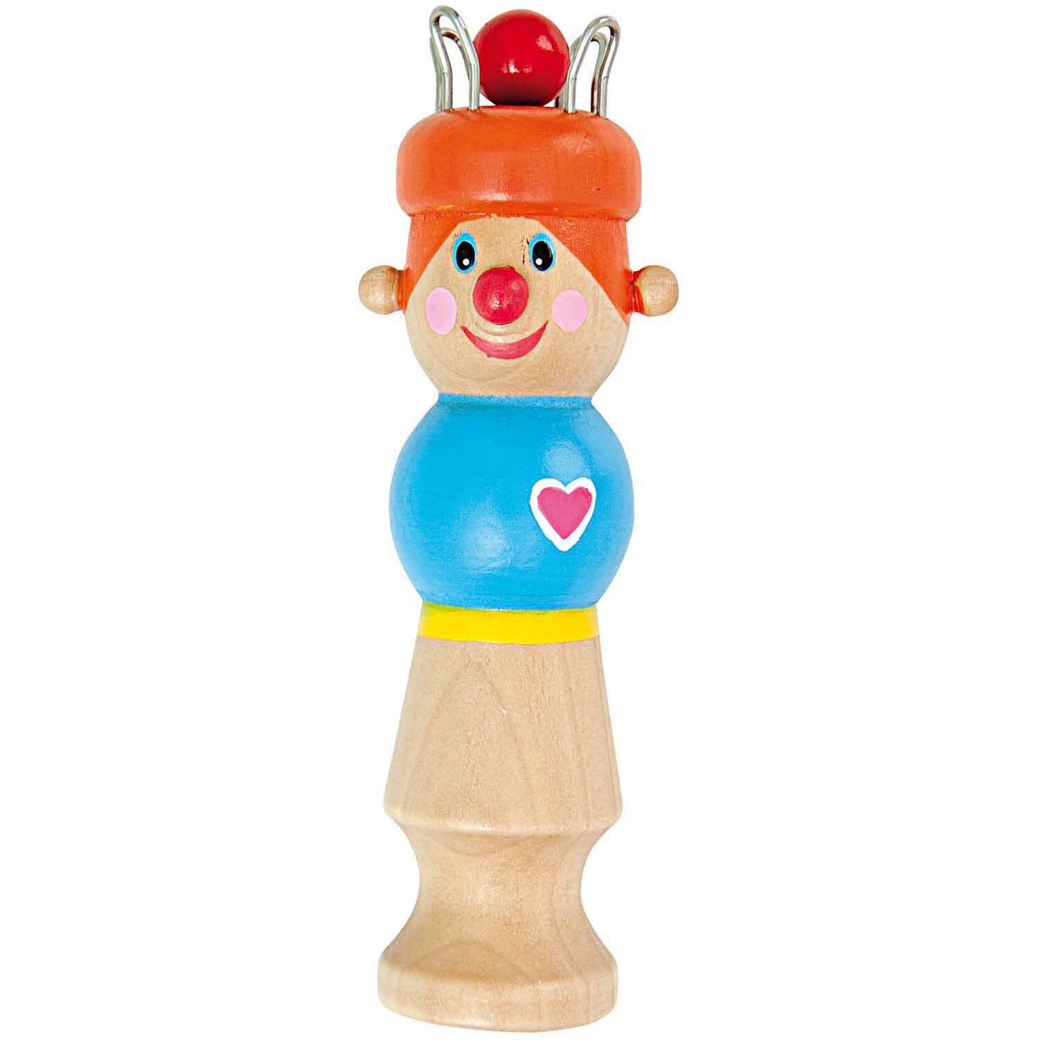 Strickliesel Annette Blau: Bunte Strickfigur aus Holz mit blauem Oberteil und rotem Hut. Ideal für kreative Handarbeiten.