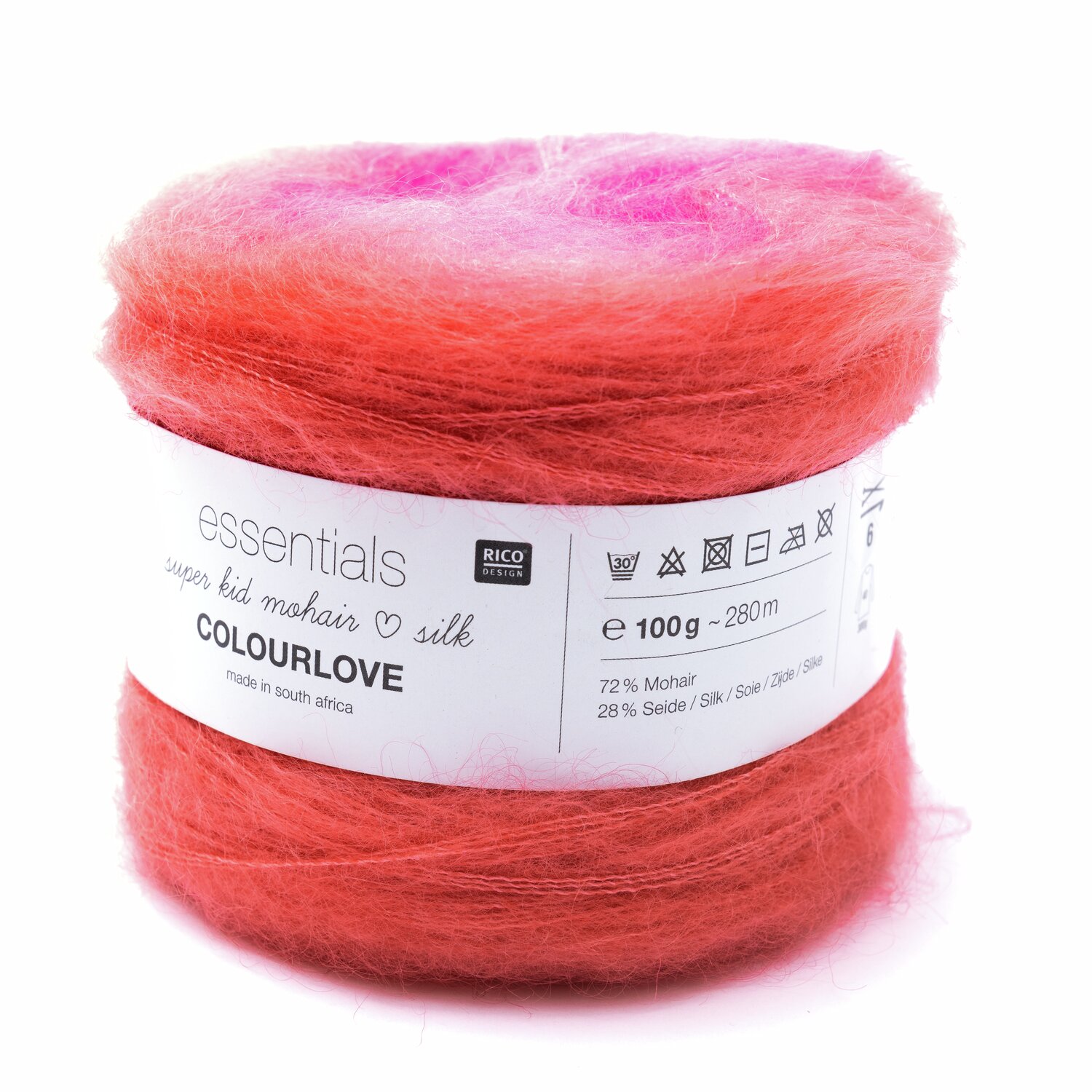 Essentials Super Kid Mohair Loves Silk Colourlove 100g 265m Farbe Pink von Rico Design Essentials Super Kid Mohair Loves Silk Colourlove: Weiches Garn in Pink von Rico Design, ideal für Strickprojekte, 100g, 265m.