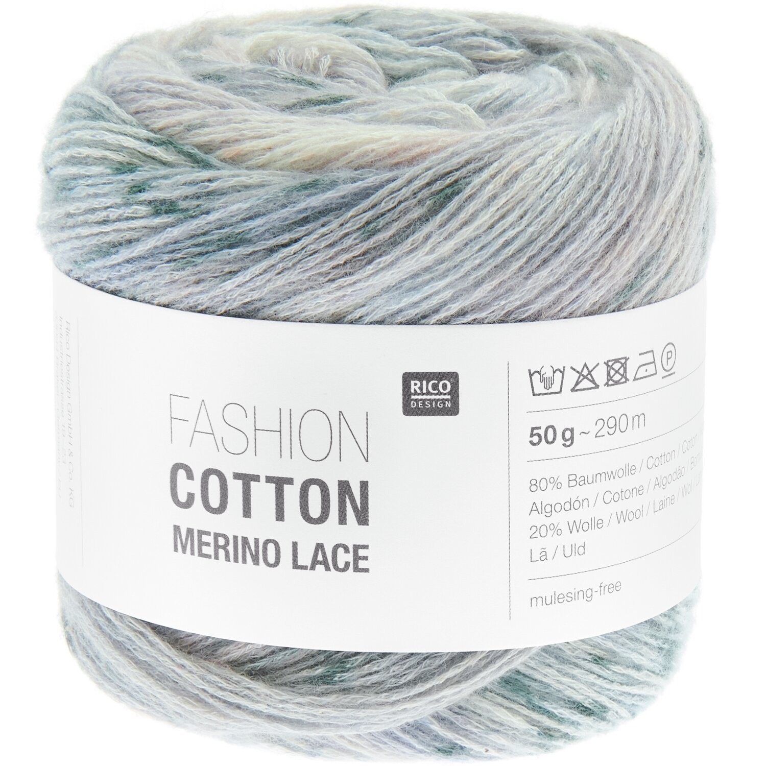 Fashion Cotton Merino Lace: Weiches Garn in sanften Pastelltönen, 50g, 290m, von Rico Design. Ideal für feine Strickprojekte.