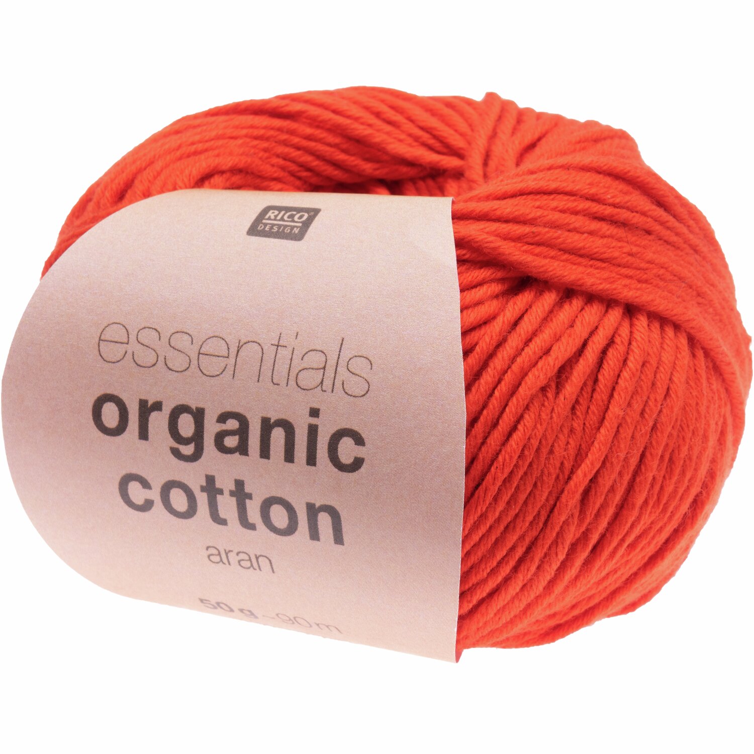 Essentials Organic Cotton aran 50g 90m Farbe Rot von Rico Design Essentials Organic Cotton aran: Rotes Garnknäuel von Rico Design, 50g, 90m, ideal für Strickprojekte.