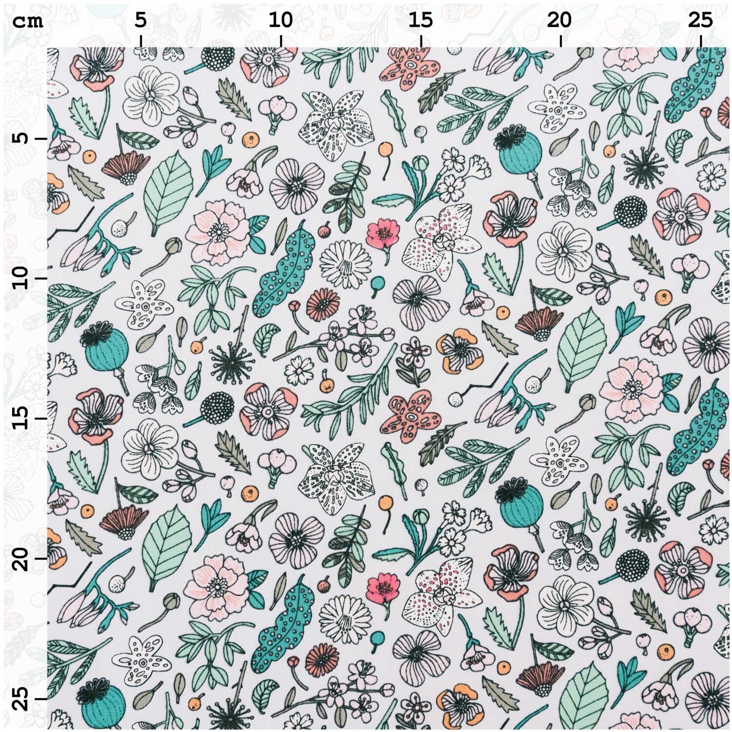 Druckstoff Hygge Blumen mit floralen Mustern in Flieder-Neon von Rico Design, 50x140cm.