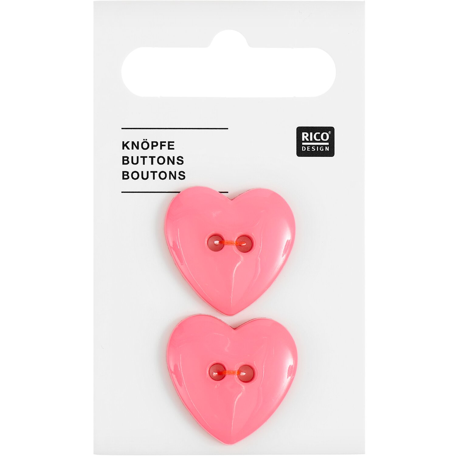 Knöpfe Herz 2 Löcher 2,2x2,2cm 2 Stück Farbe Pink von Rico Design