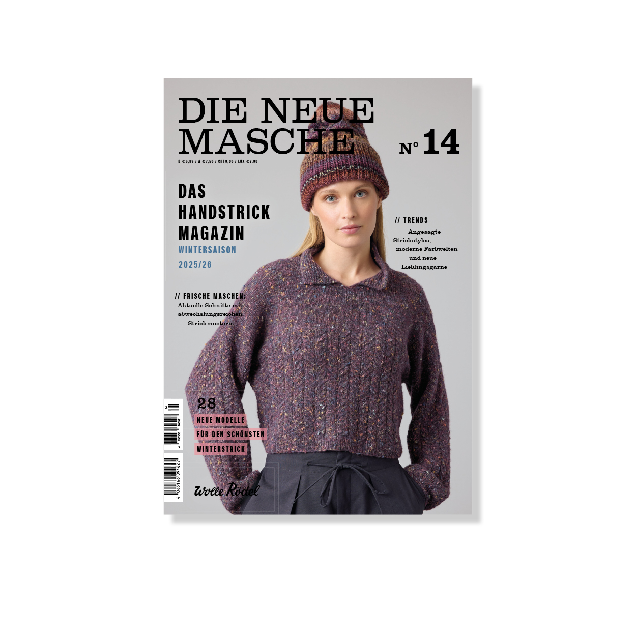 Die Vorderansicht des Anleitungsheftes Die Neue Masche No. 14. Flatlay von Produkt.