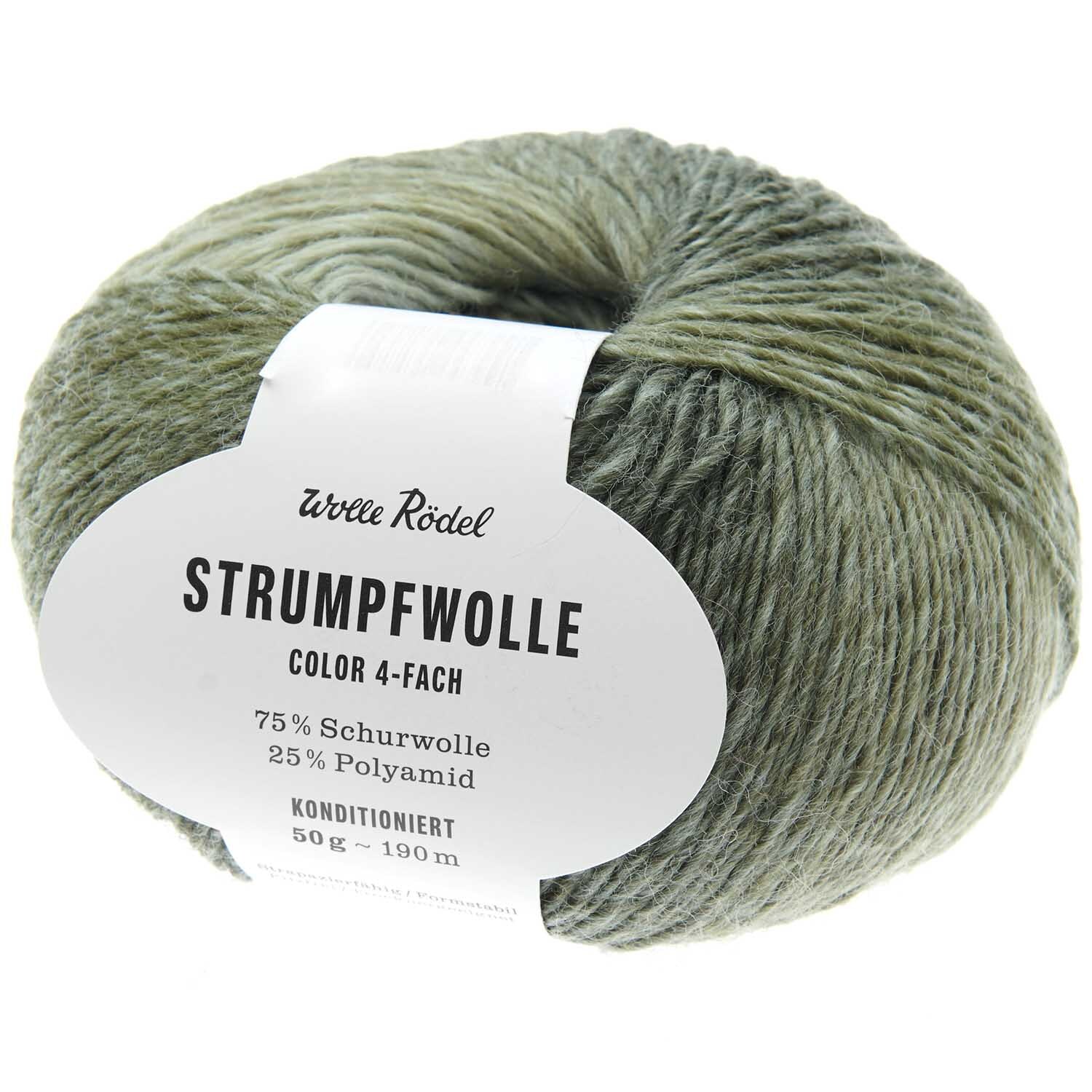 Strumpfwolle Color in Oliv Mix von Wolle Rödel, 50g Knäuel, ideal für warme, strapazierfähige Socken.