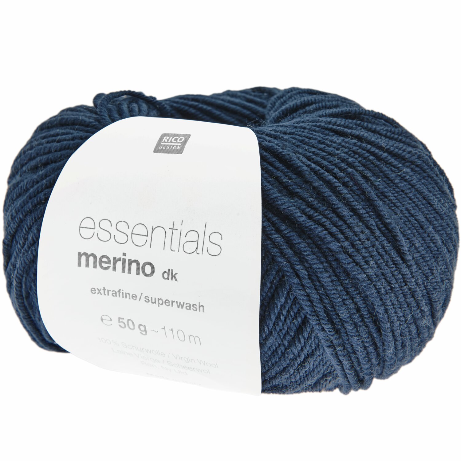 Essentials Merino dk: Weiches, navyfarbenes Garn von Rico Design, 50g, 110m, extrafein/superwash.