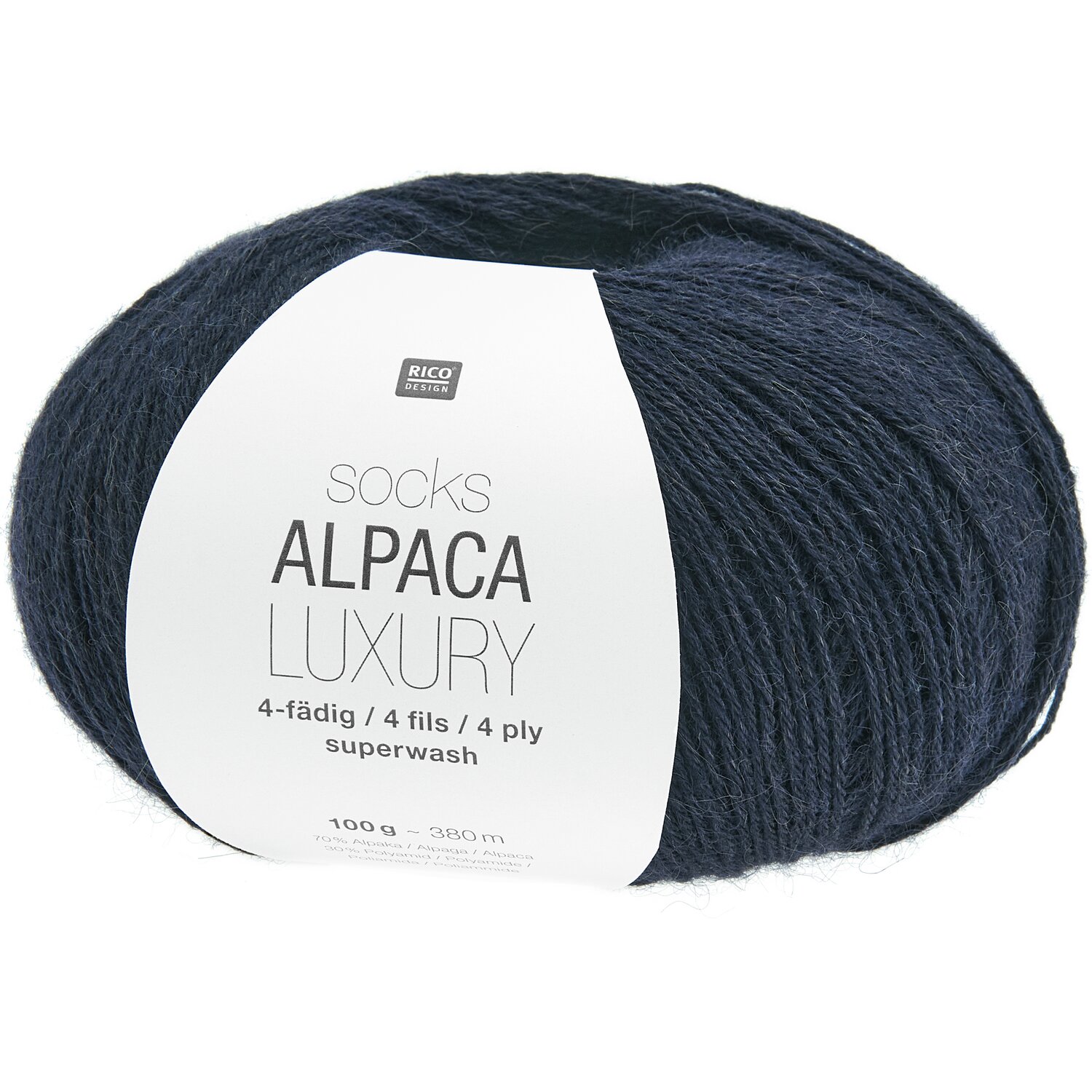 Strickset Tuch Modell 02 aus Made by Me Men No. 3 von Rico Design Socks Alpaca Luxury, marineblaues Garn von Rico Design, 4-fädig, ideal für Strickprojekte.