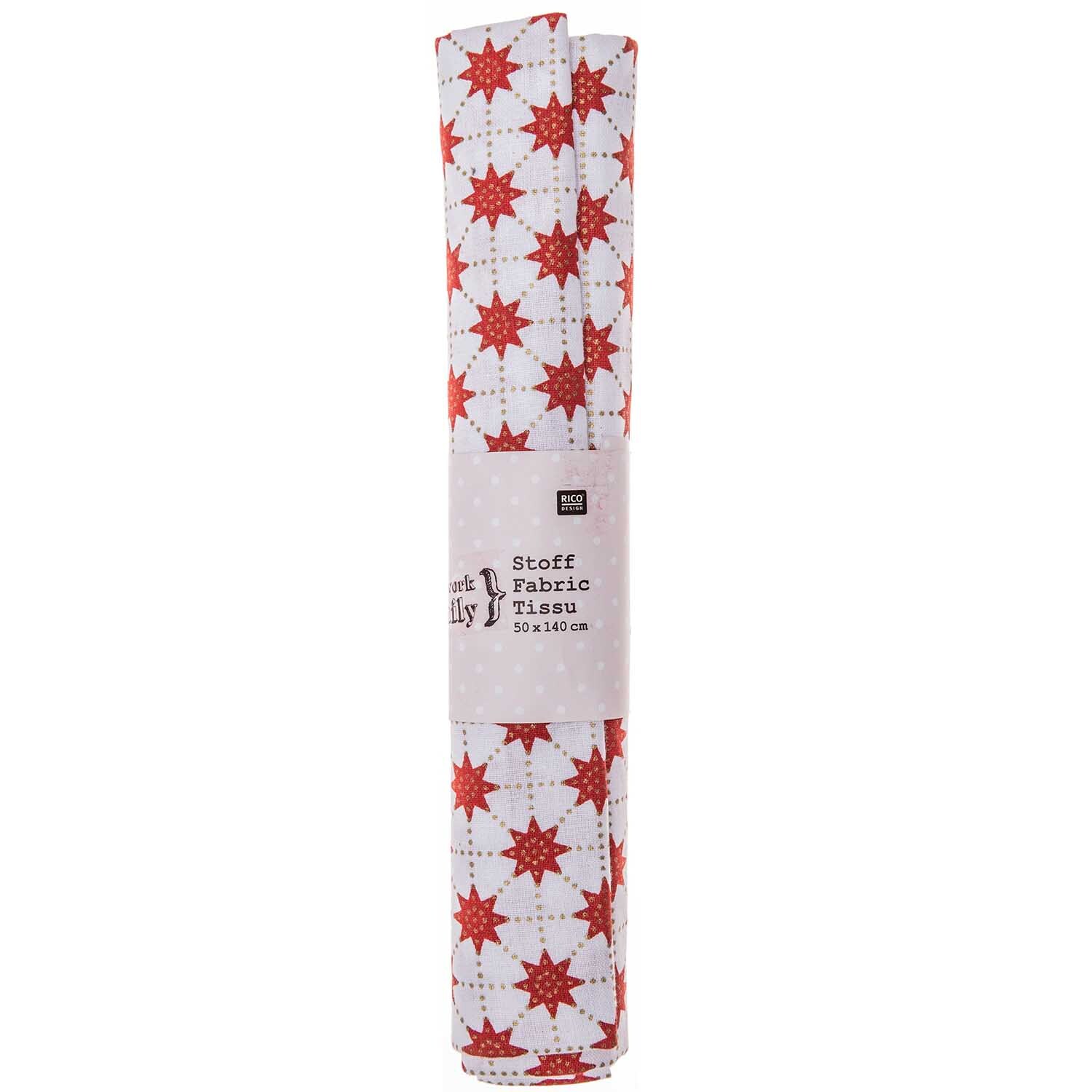 Stoff Sterne rot-gold 50x140cm Stoff Sterne rot-gold 50x140cm
