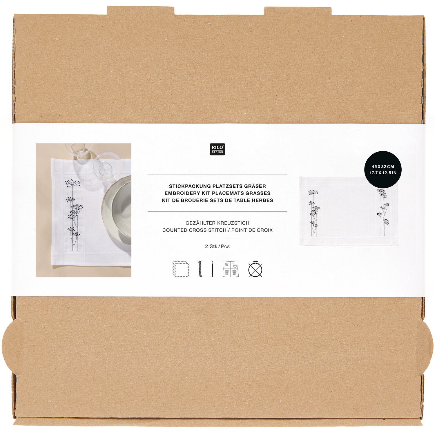 Stickpackung Gezählter Kreuzstich Platzsets Gräser 45x45cm von Rico Design