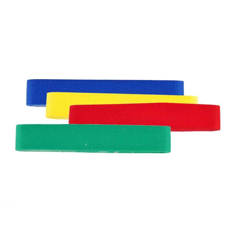 Nahtband 20mm 3m von Gütermann in Blau, Gelb, Rot und Grün, ideal für Nähprojekte.