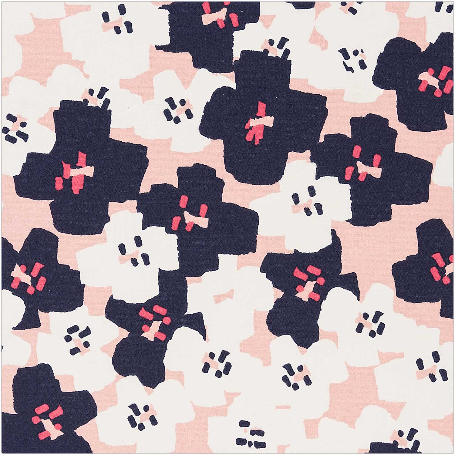 Druckstoff Okina Hana kleine Blumen pink-schwarz 140cm Druckstoff Okina Hana kleine Blumen pink-schwarz 140cm
