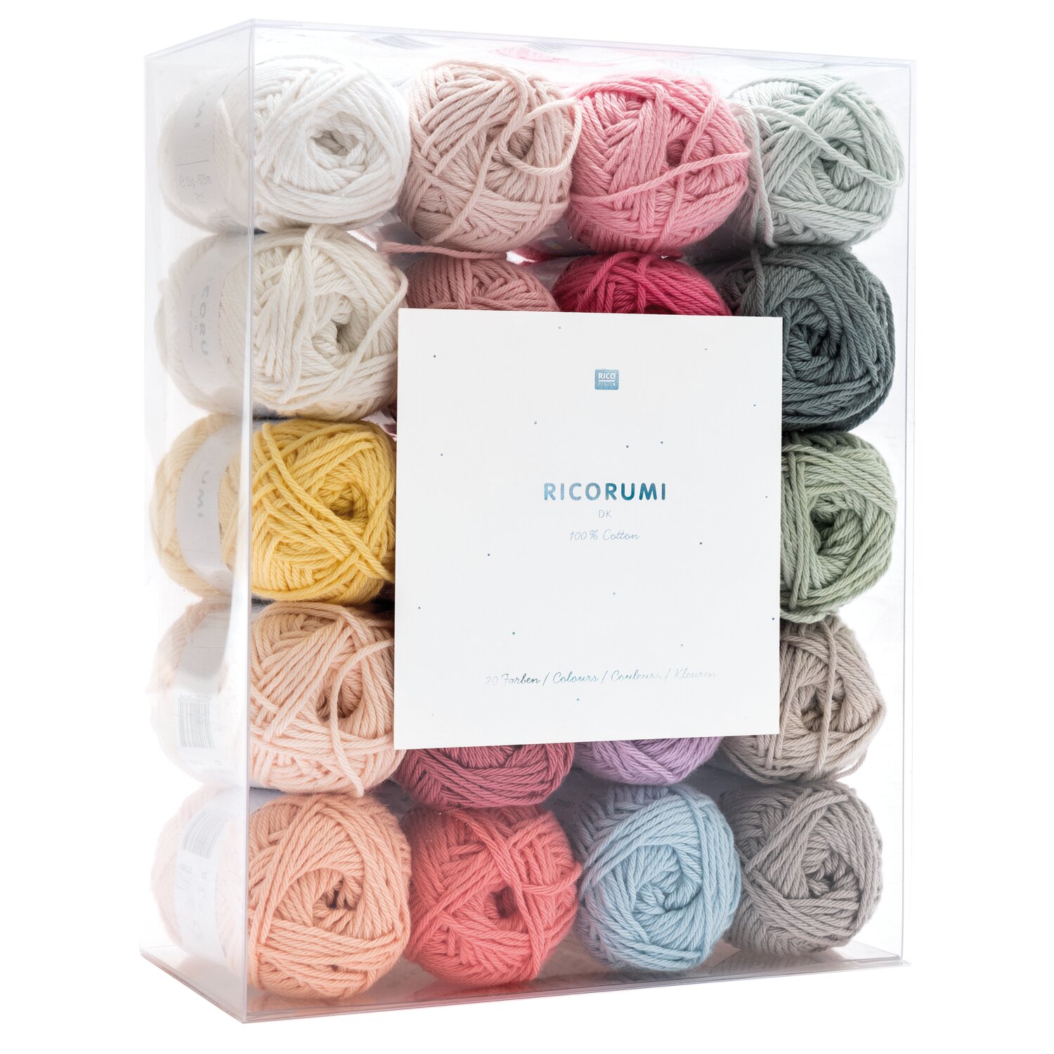 Creative Ricorumi dk Set pastell mit 20x25g Garnknäuel von Rico Design in sortierten Pastelltönen, ideal für Amigurumi und kreative Häkelprojekte