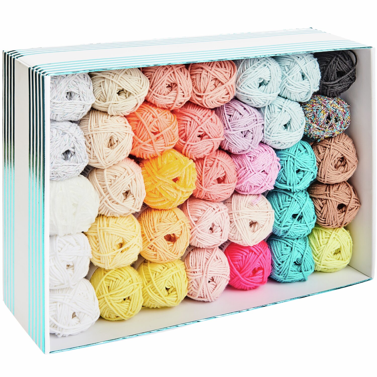 Ricorumi Spring CAL Box 3: Bunte Garnrollen in Pastelltönen von Rico Design, ideal für kreative Häkelprojekte.