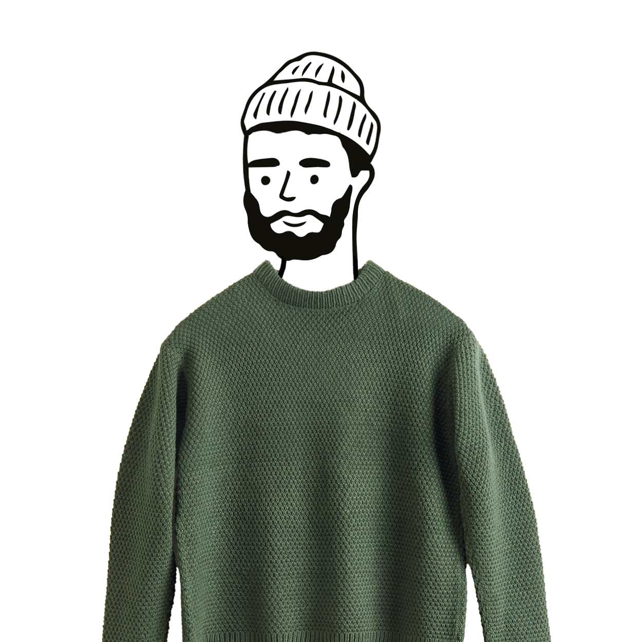 Schwarz-weiß gezeichneter Mann trägt gestrickten Sommerpullover