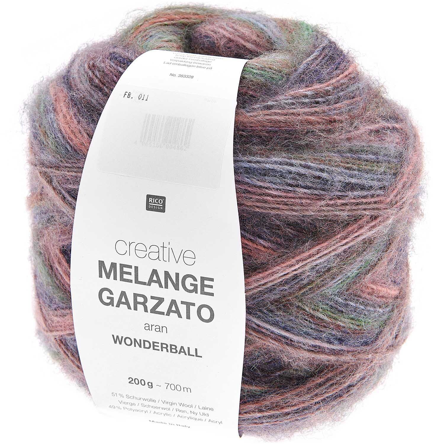 Creative Melange Garzato aran Wonderball von Rico Design in Rost-Petrol, 200g, 700m. Flauschiges Garnknäuel mit sanften Farbübergängen.