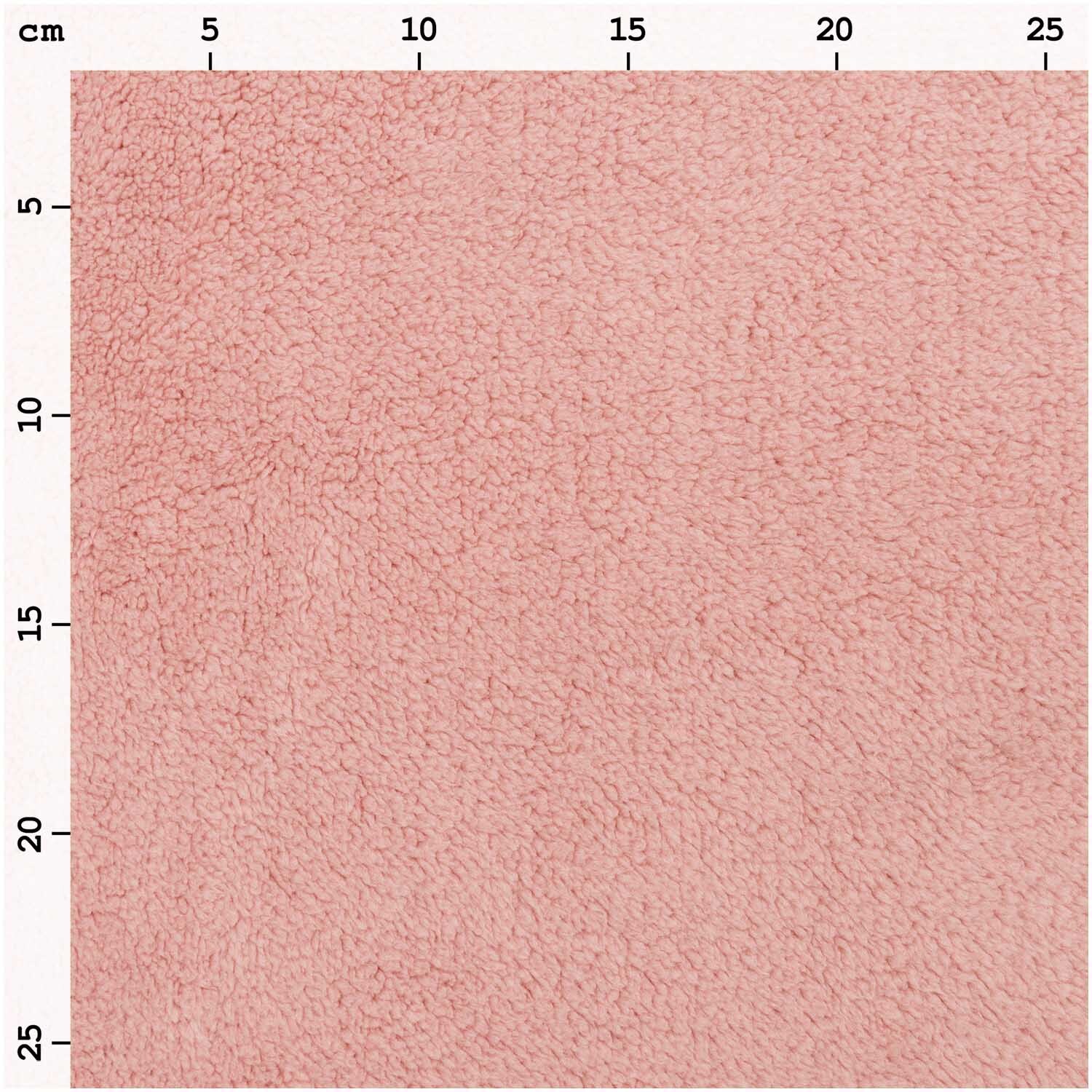 Meterware Teddyplüsch in Rosa von Rico Design, zeigt eine weiche, flauschige Textur mit Maßangaben. Ideal für kreative Nähprojekte.