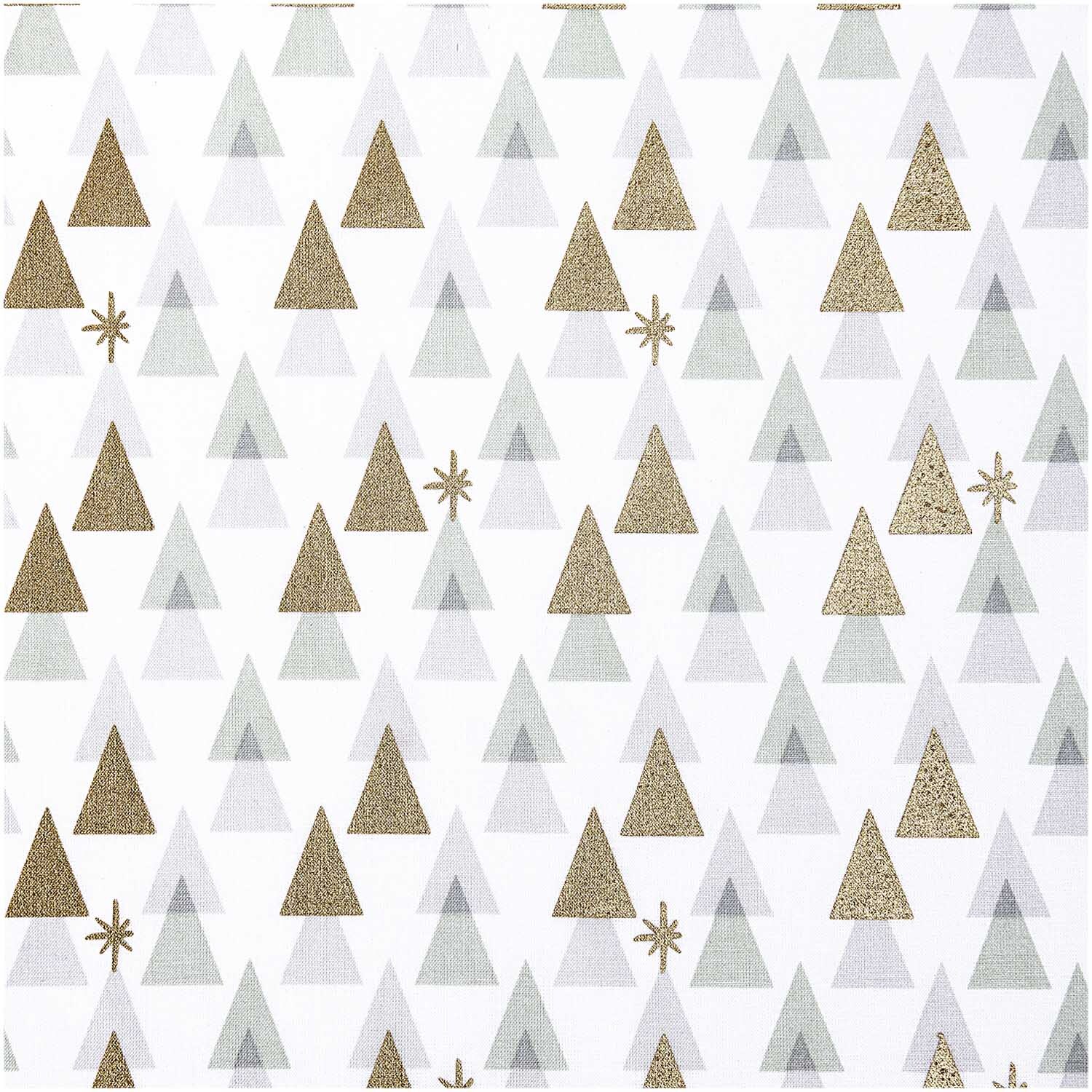 Druckstoff grafische Tanne weiß-gold 50x140cm