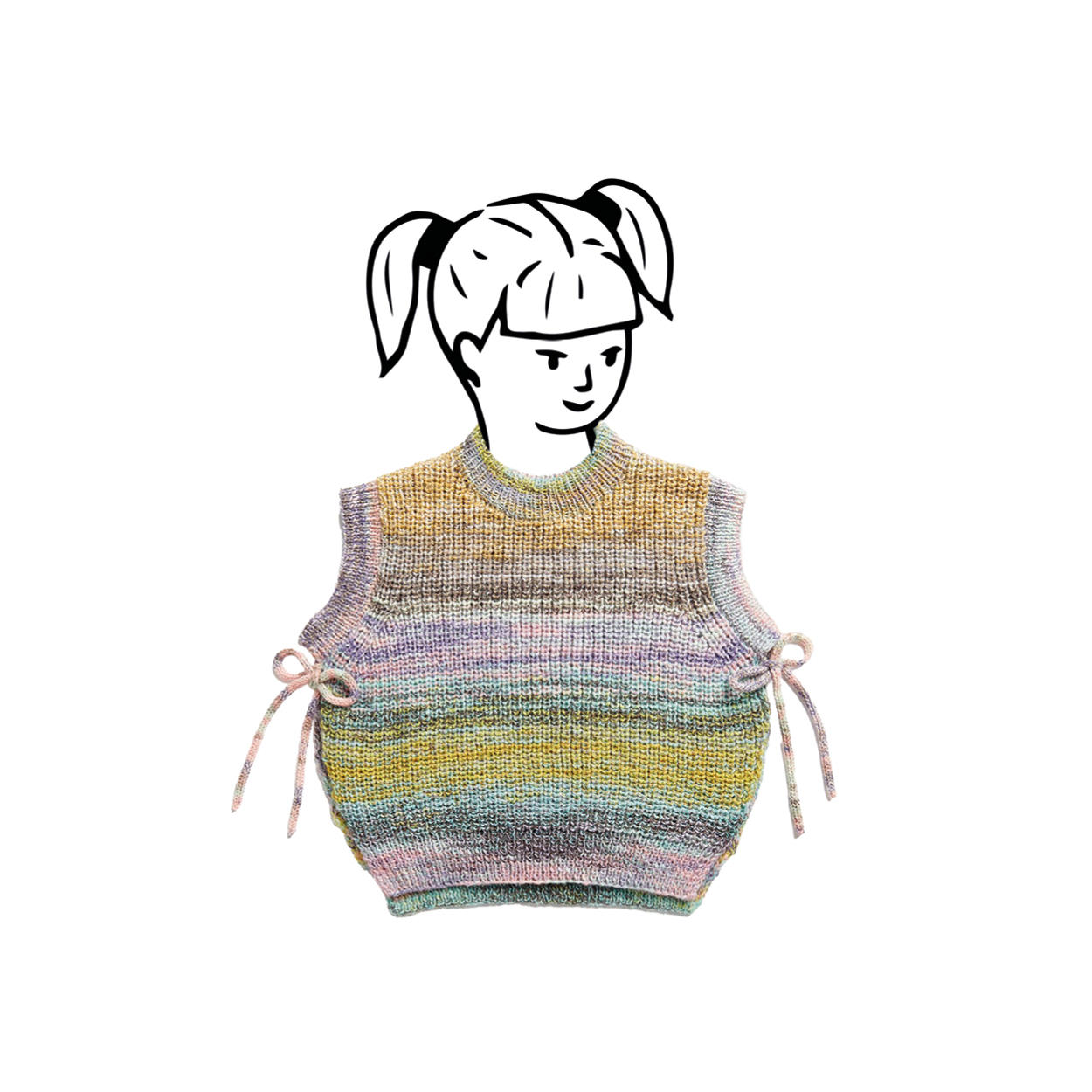 Schwarz-weiß gezeichnetes Kind trägt gestrickten Sommerpullunder