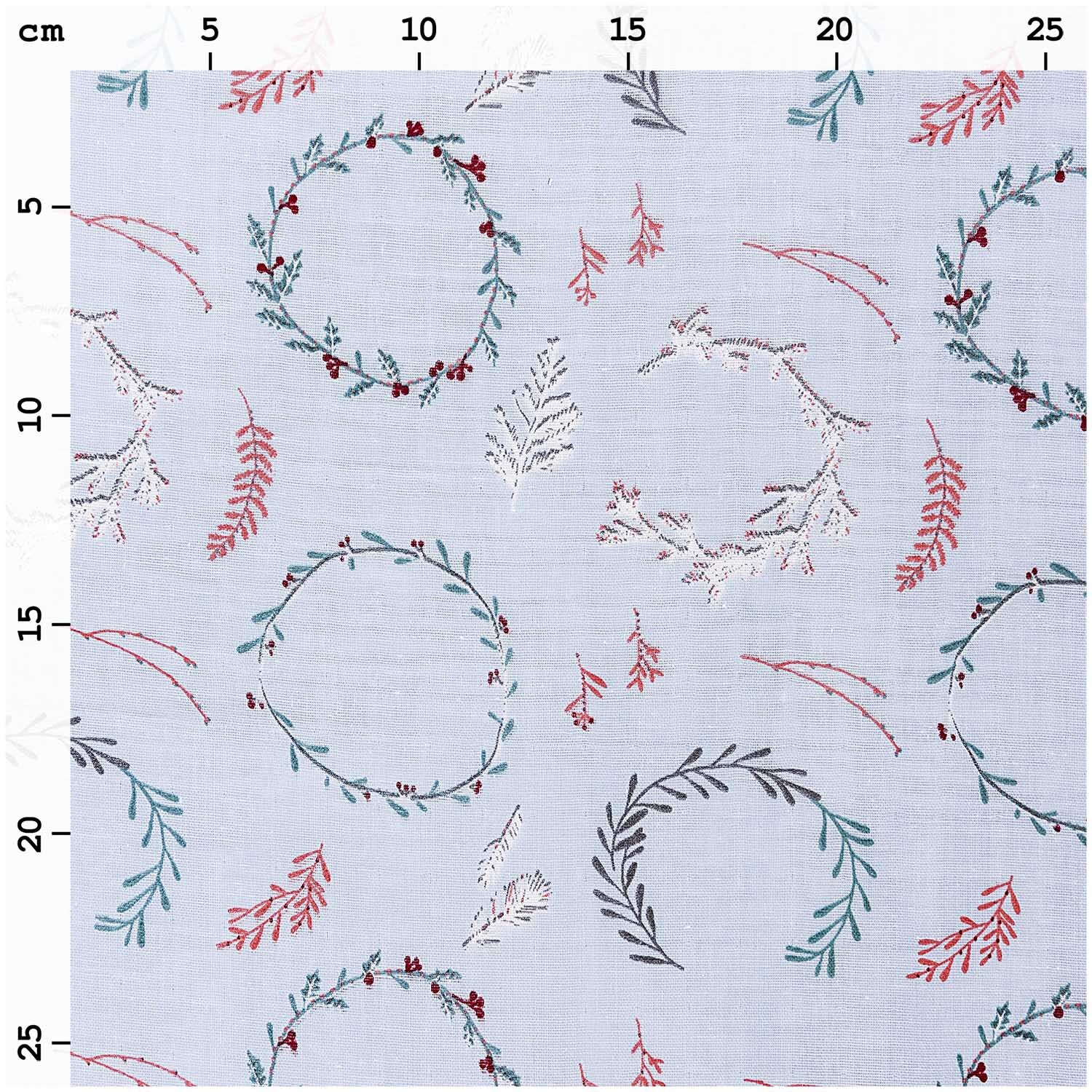 Musselin-Druckstoff Nostalgic Christmas Kränze hellblau 50x140cm Musselin-Druckstoff Nostalgic Christmas Kränze hellblau 50x140cm