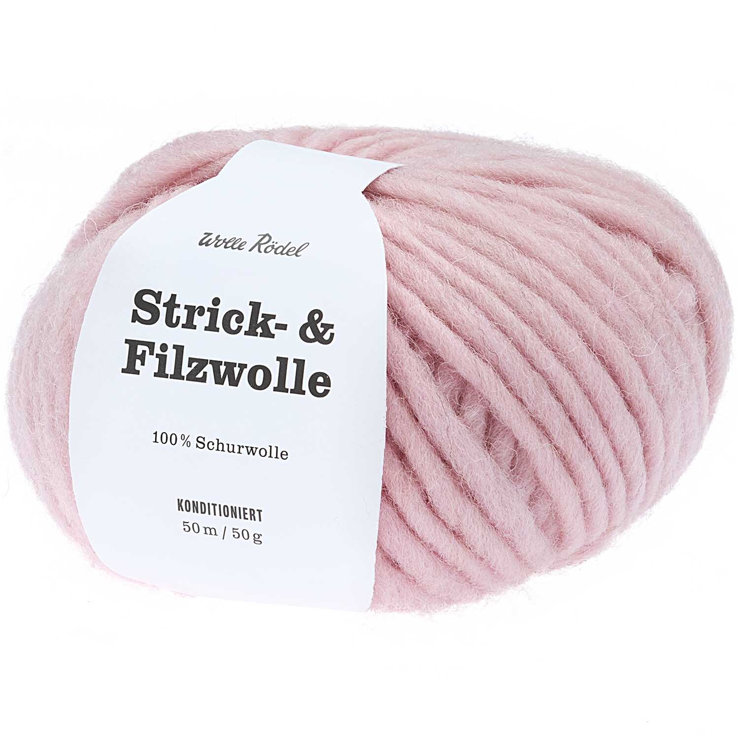 Strick- & Filzwolle in zartem Rosa, 50g 50m, von Wolle Rödel, ideal für kreative Strickprojekte.