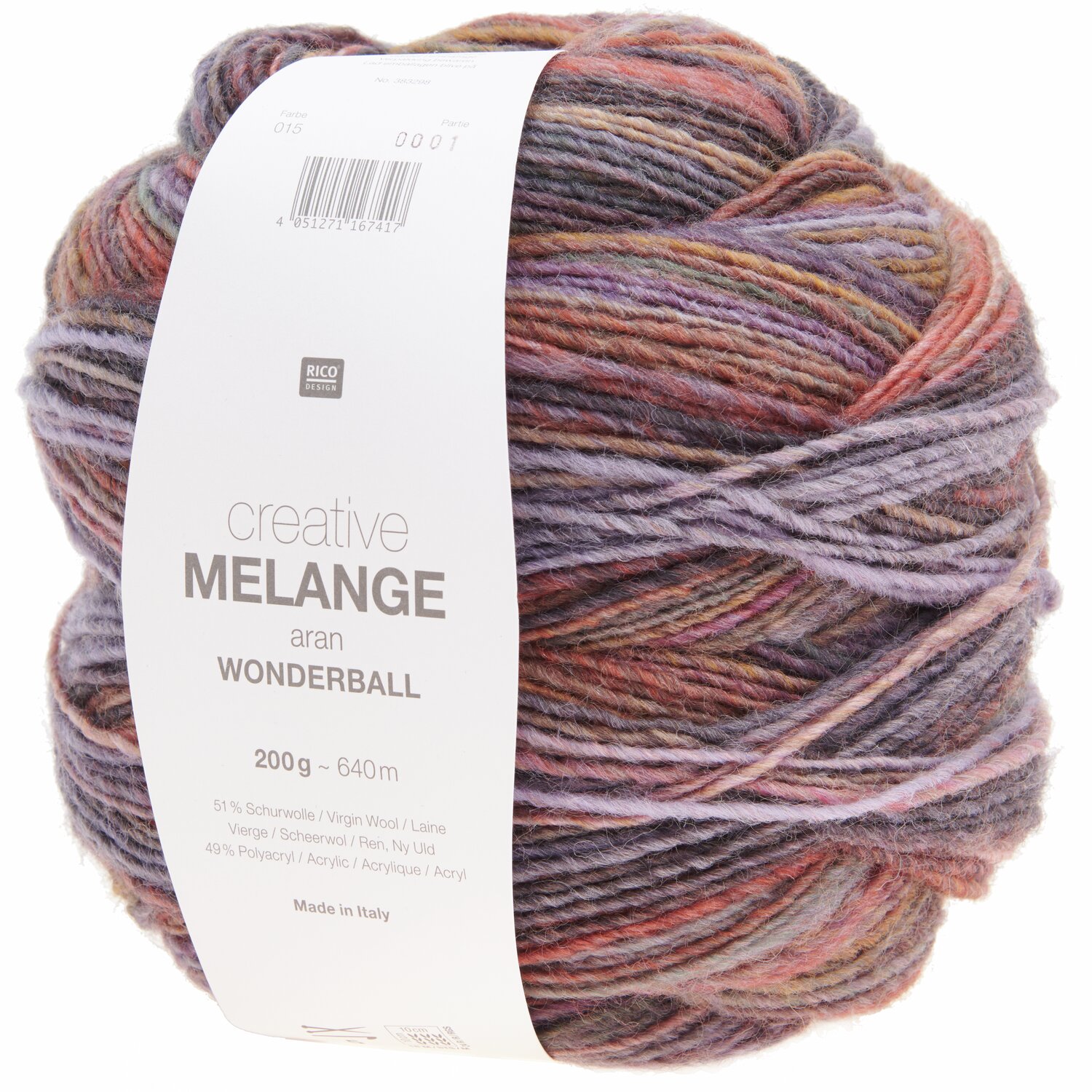 Creative Melange aran Wonderball 200g 640m Farbe Flieder-Orange von Rico Design Creative Melange aran Wonderball, 200g 640m, in Flieder-Orange von Rico Design, ideal zum Stricken.