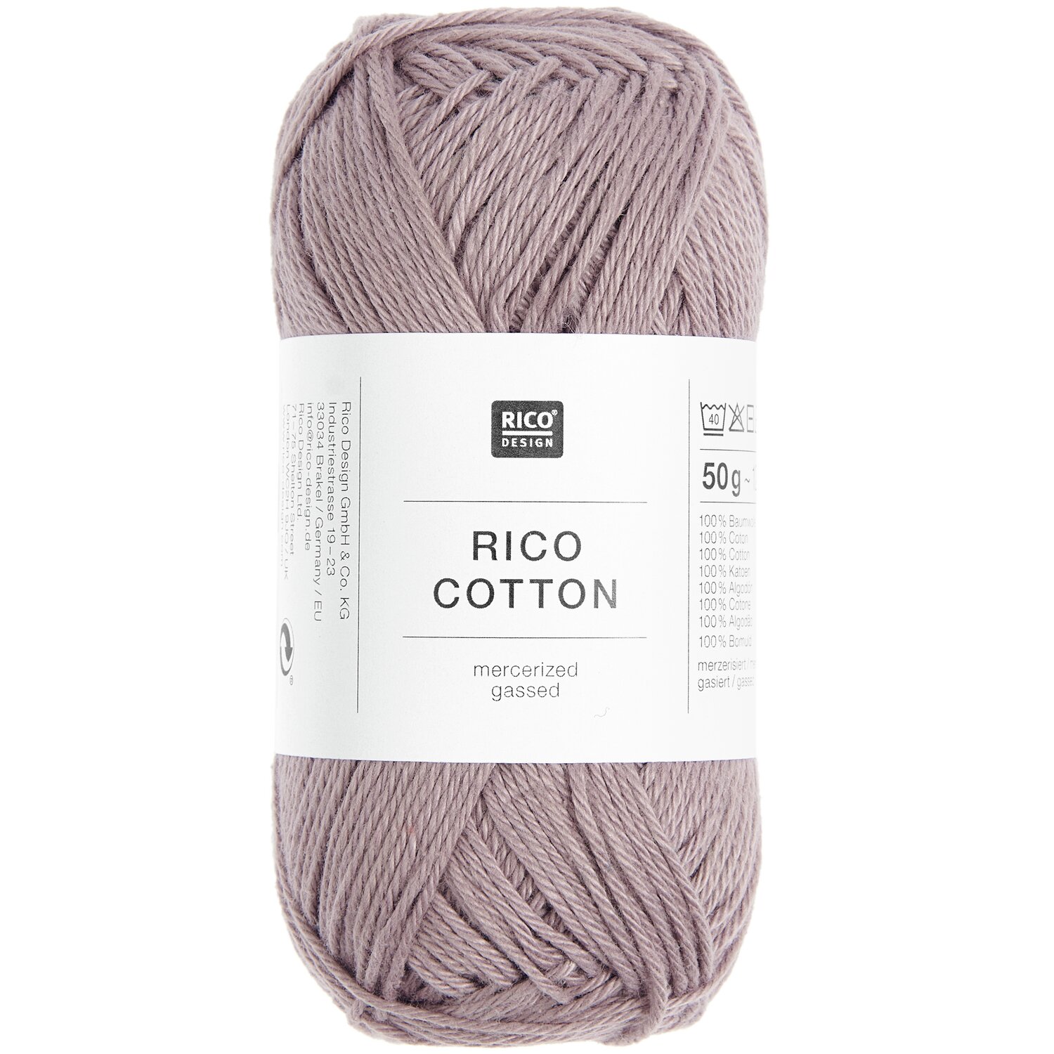 Rico Cotton Garn in Mauve, 50g 125m, von Rico Design. Ideal für Strick- und Häkelprojekte.