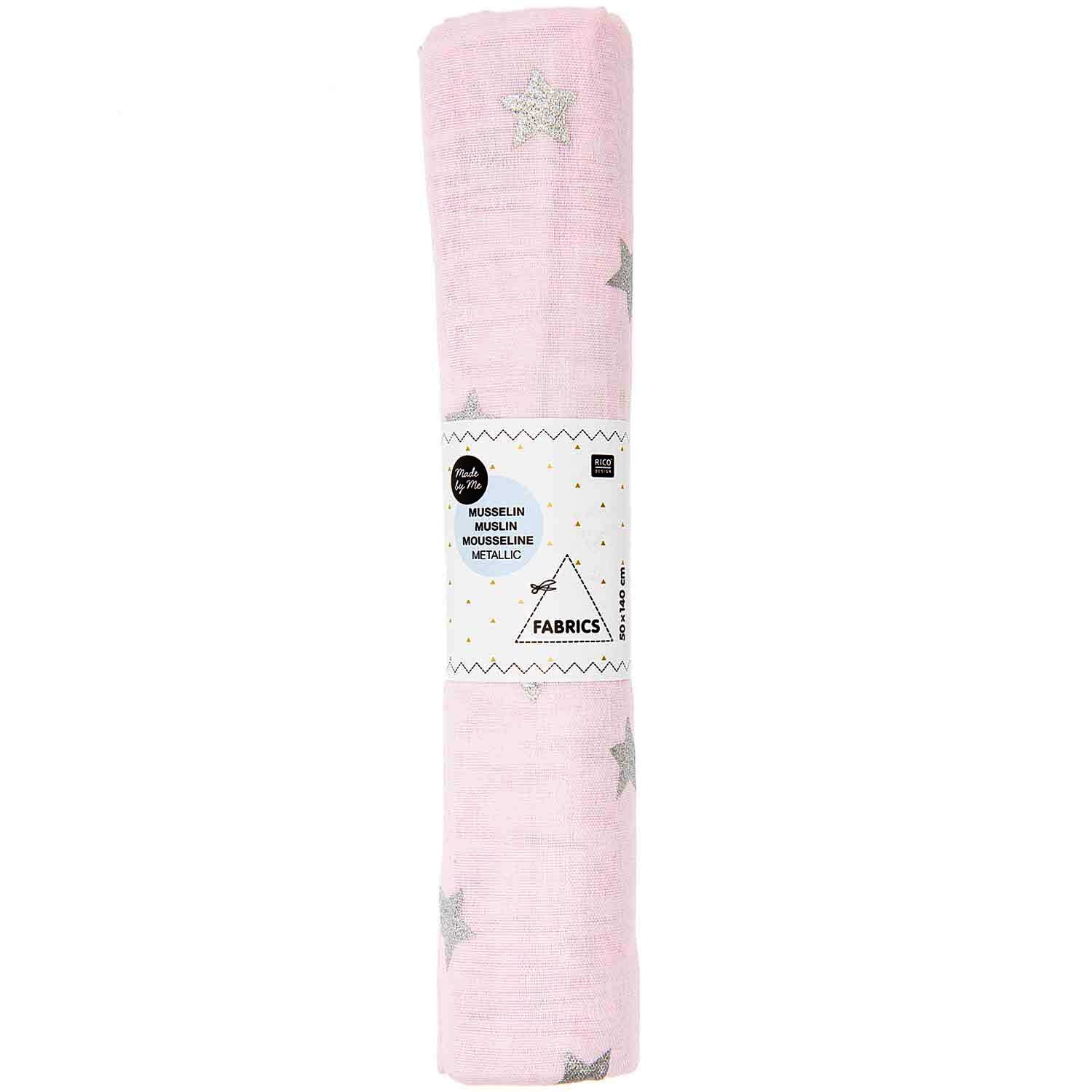Musselin-Druckstoff Nostalgic Christmas Sterne rosa-metallic 50x140cm Musselin-Druckstoff Nostalgic Christmas Sterne rosa-metallic 50x140cm
