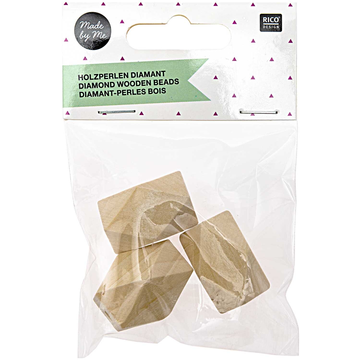 Holzperlen Diamant 3x2x2cm 3 Stück Holzperlen Diamant 3x2x2cm 3 Stück