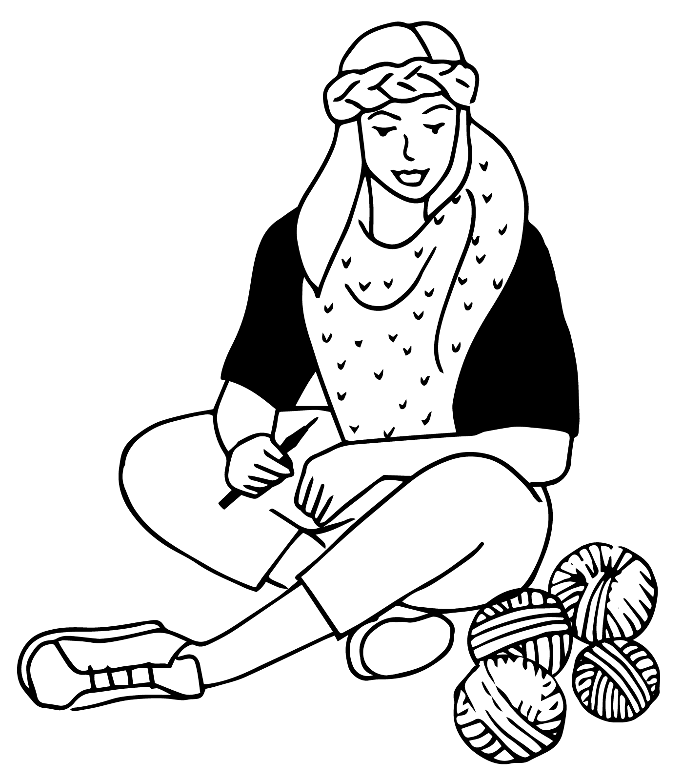 Anmiantion einer jungen Frau mit einer Punch-Needle in der Hand und Wollknäuel nebendran