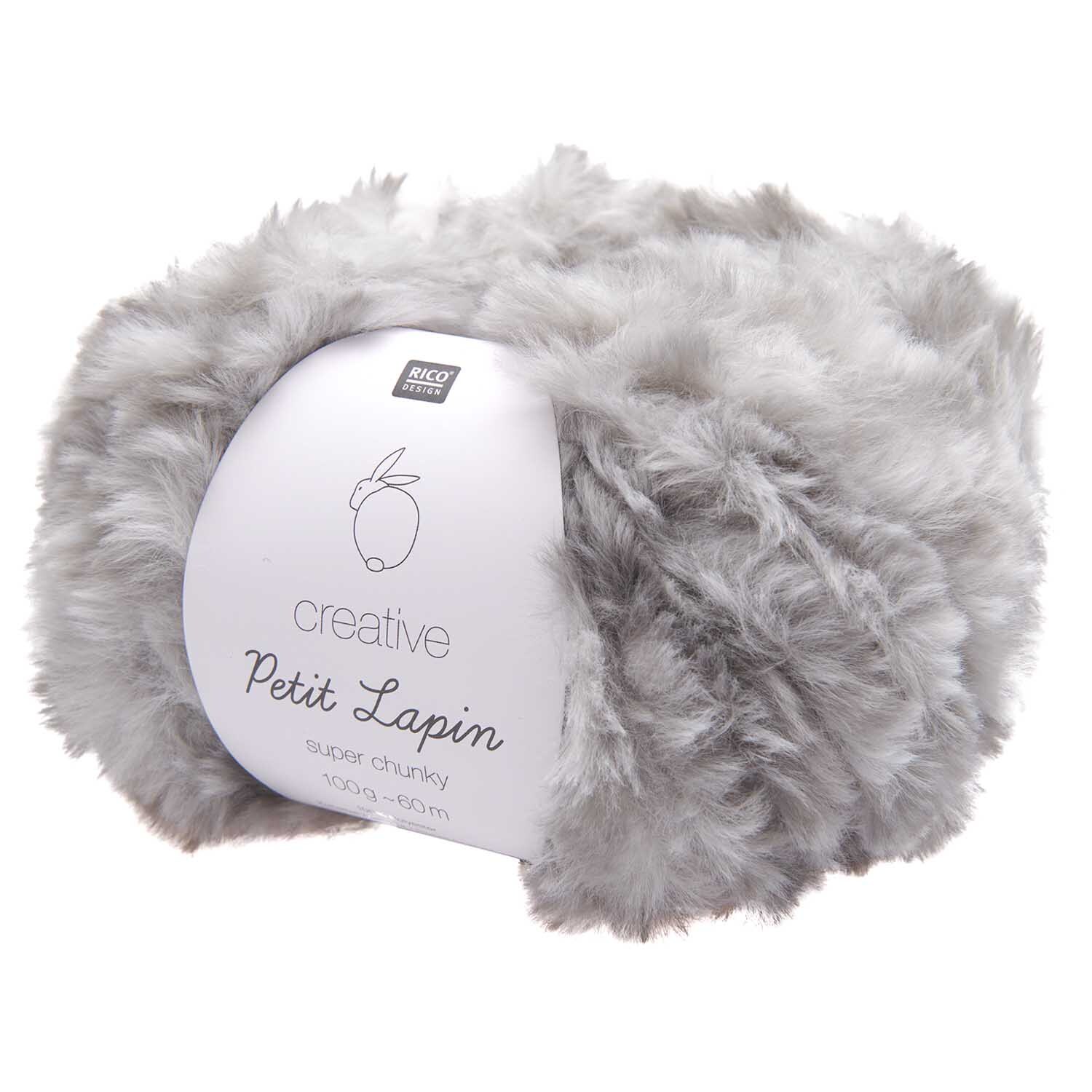 Creative Petit Lapin Super Chunky Wolle in flauschigem Silber-Grau von Rico Design, 100g Knäuel. Ideal für warme Strickprojekte.