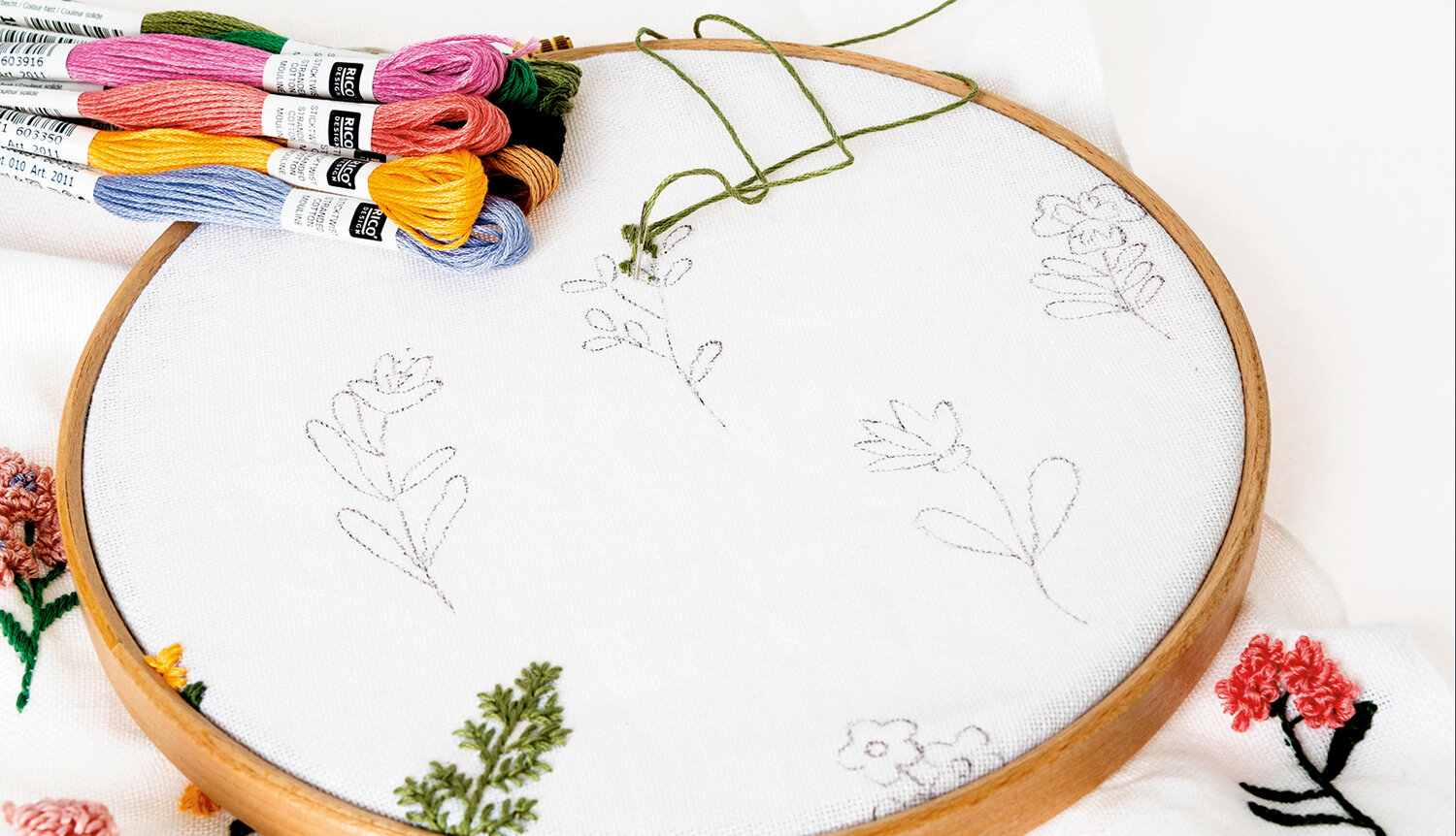 Anleitung Punch Needle Wandbehang mit Blumenwiese