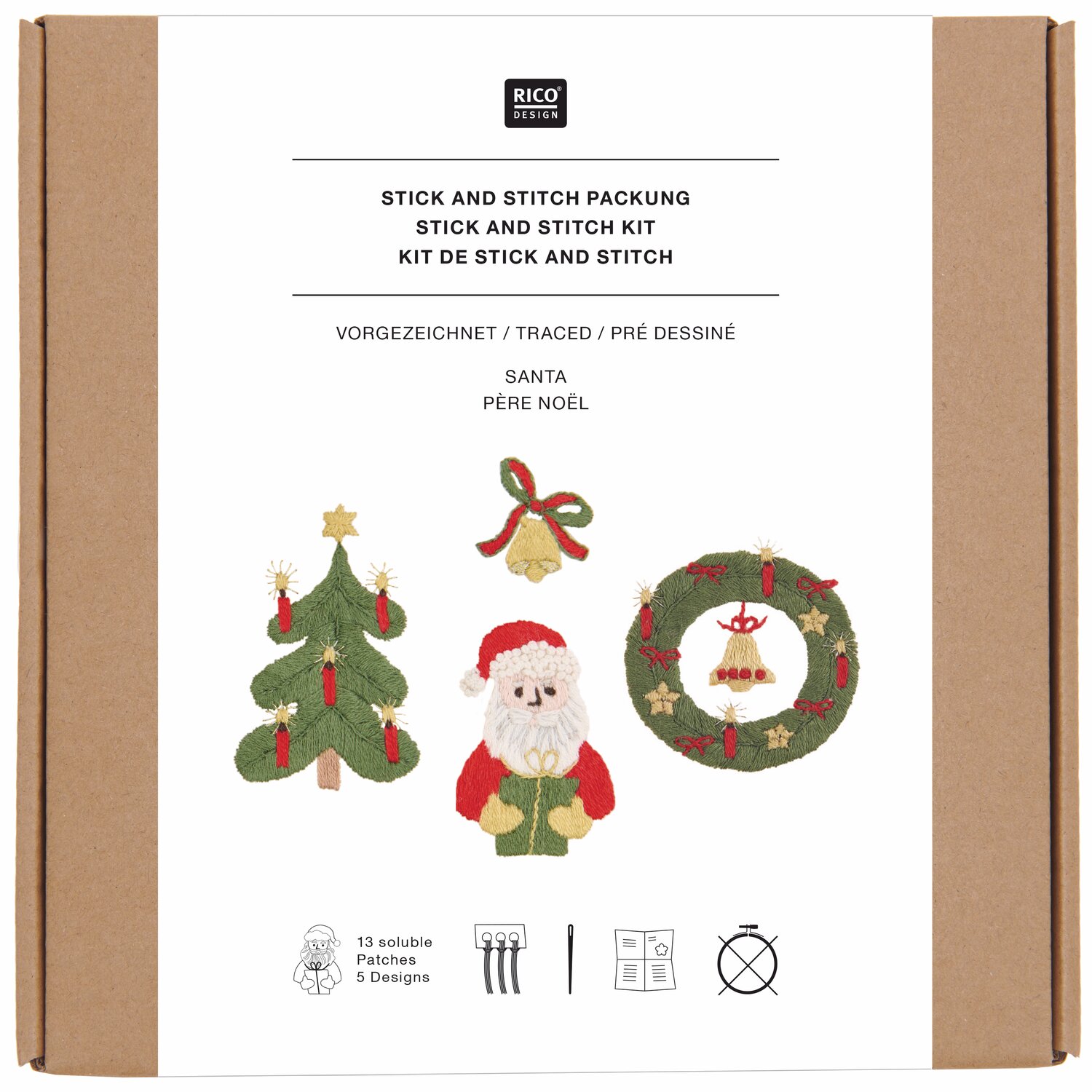 Stick & Stitch Stickpackung Weihnachtsmann 13 Stück von Rico Design