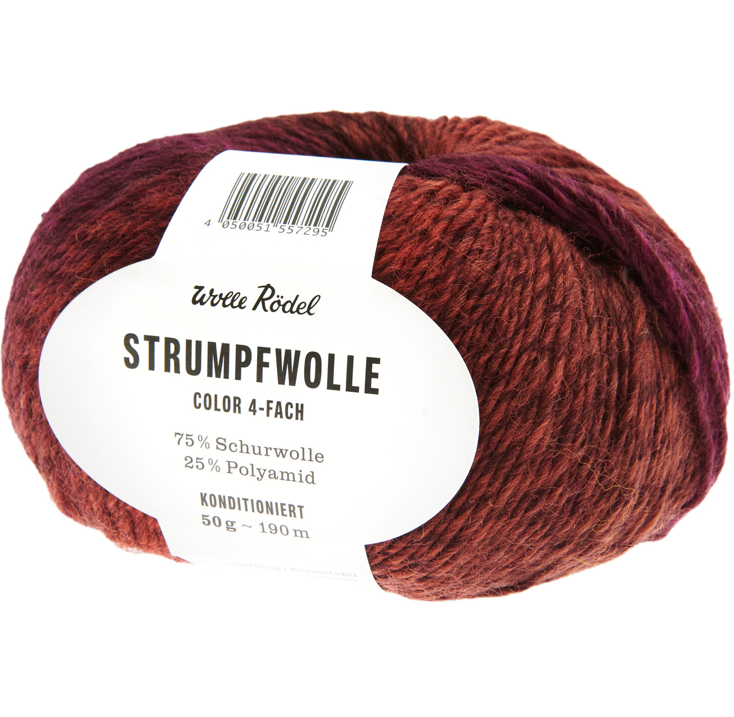 Strumpfwolle Color von Wolle Rödel in Beere-Oliv, 50g Knäuel, ideal für Strickprojekte.