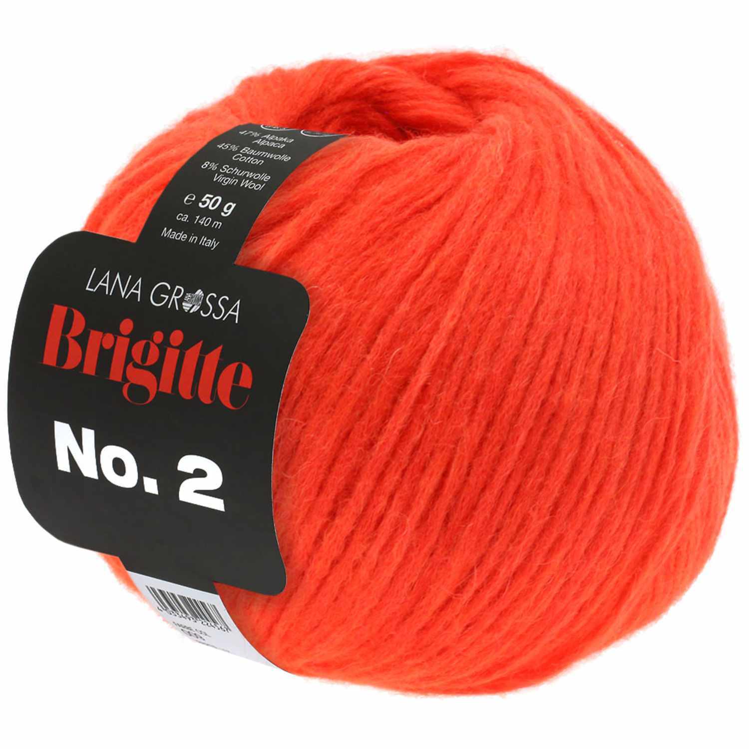 Brigitte No.2: Weiches Garn in leuchtendem Koralle von Lana Grossa, 50g Knäuel mit 140m Länge.
