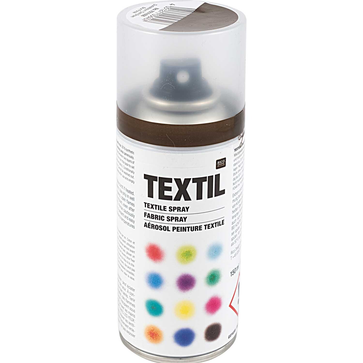 Textil Spray von Rico Design in 150ml Dose, dunkelbraun. Ideal zum Färben von Stoffen.