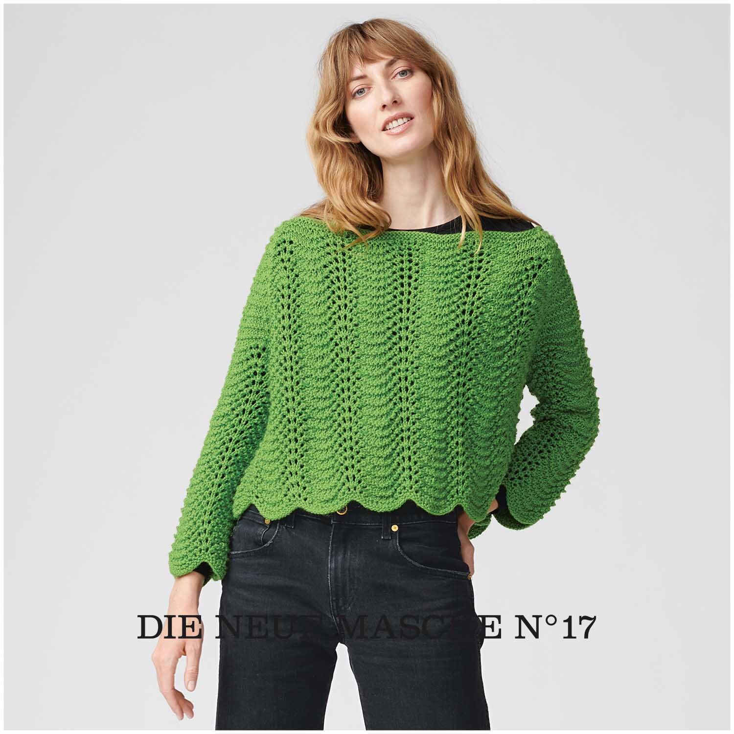 Soft Merino Pullover in elegantem Design, gestrickt aus hochwertiger Wolle Rödel, präsentiert in lebendigem Grasgrün.