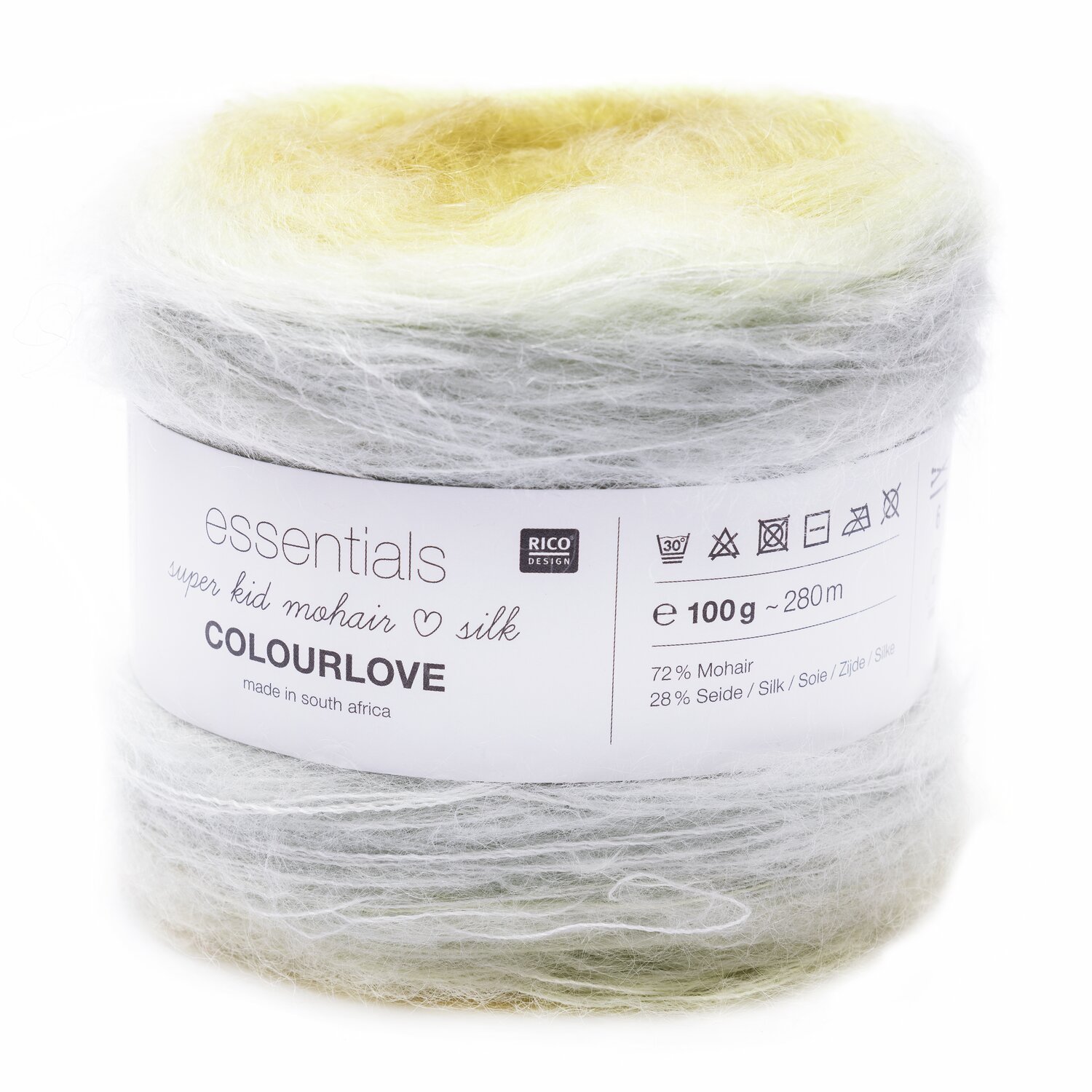 Essentials Super Kid Mohair Loves Silk Colourlove, weiches Garn in Lindgrün von Rico Design, ideal für luxuriöse Strickprojekte, 100g, 280m.