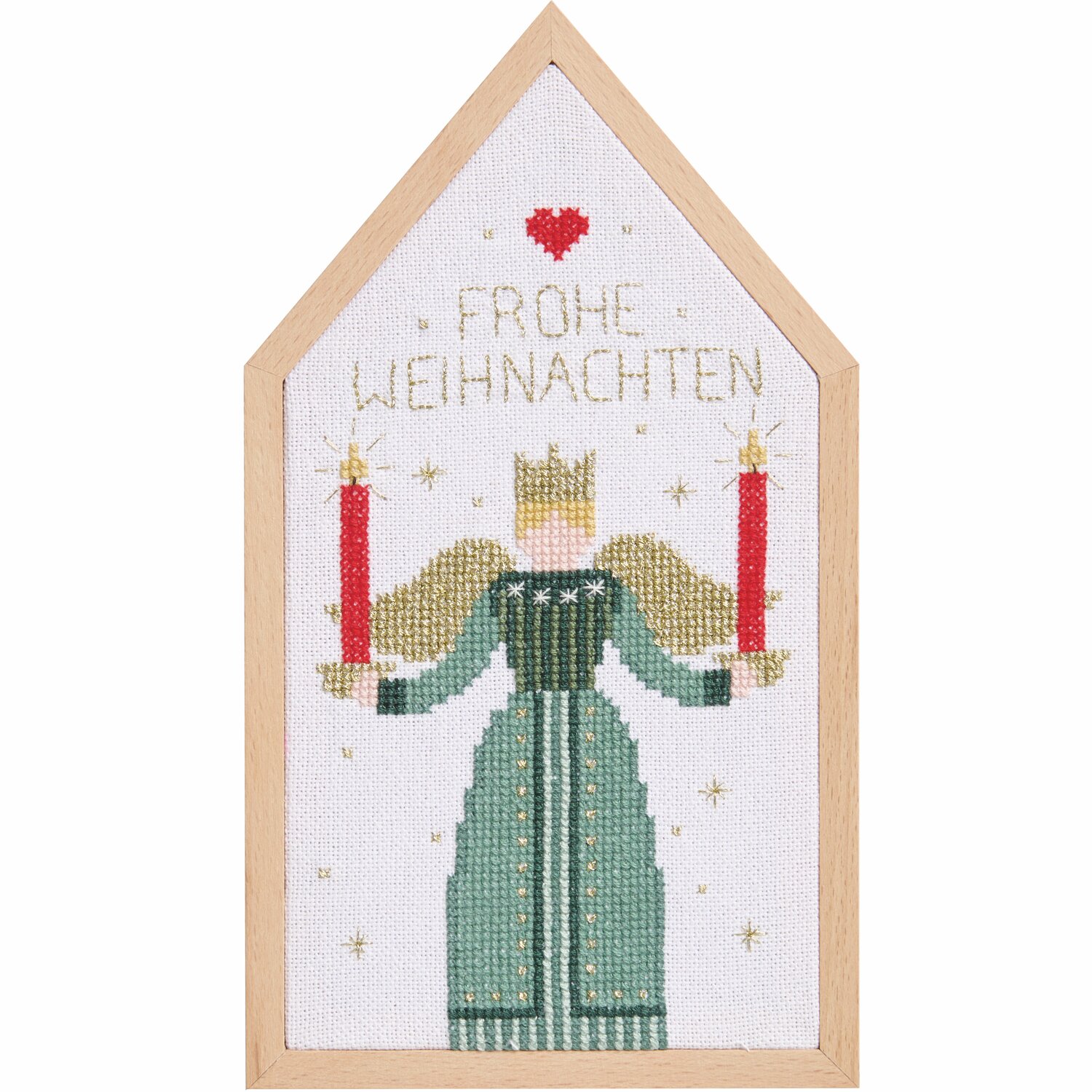 Stickpackung Engel 12,5x22,5cm von Rico Design Stickpackung Engel: Weihnachtliches Stickbild mit Engel in grünem Kleid, rote Kerzen.