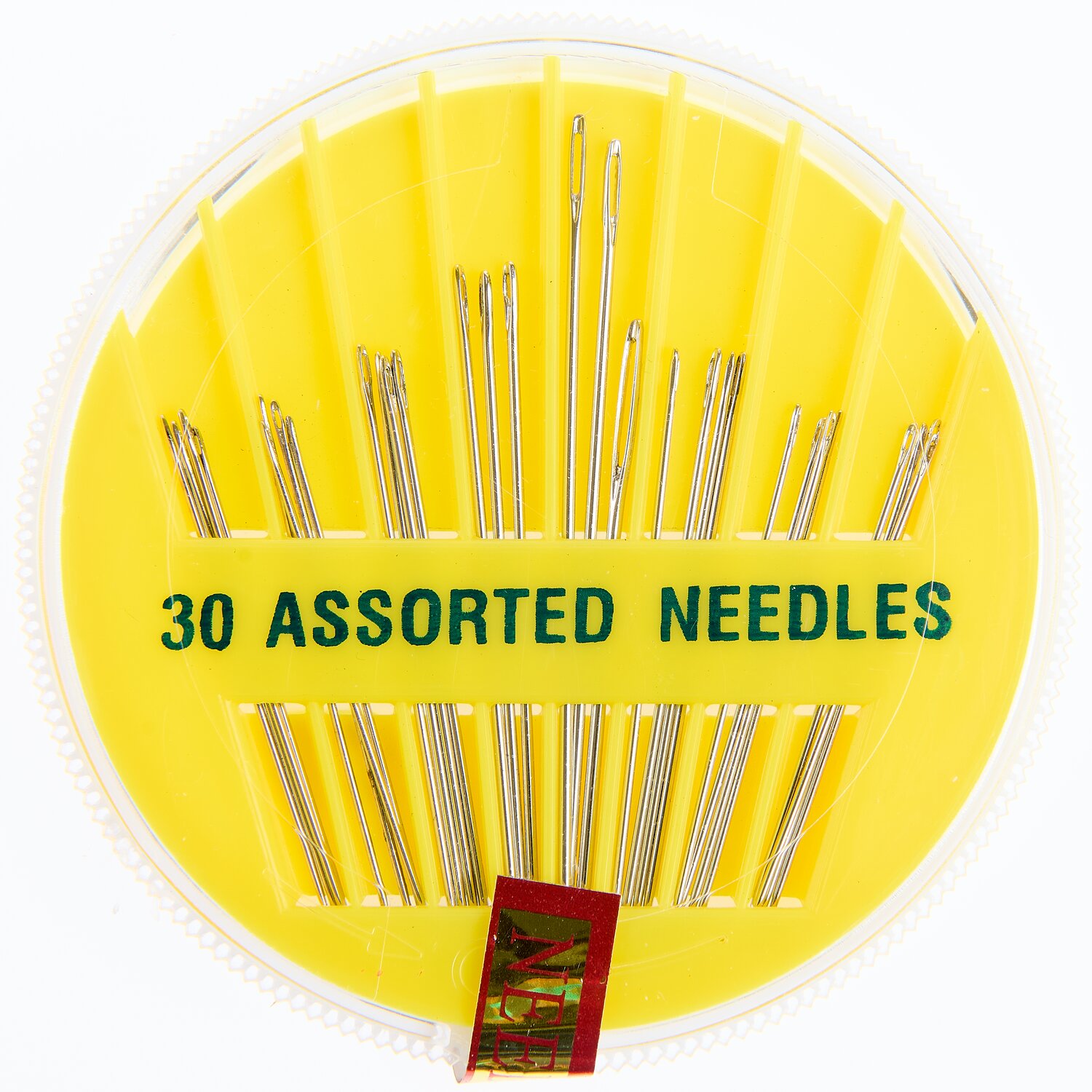Nähnadel Sortiment 30 Stück, Rico Design, runde gelbe Dose mit unterschiedlich langen silbernen Universal-Nähnadeln, ideal zum Handnähen verschiedener Stoffe