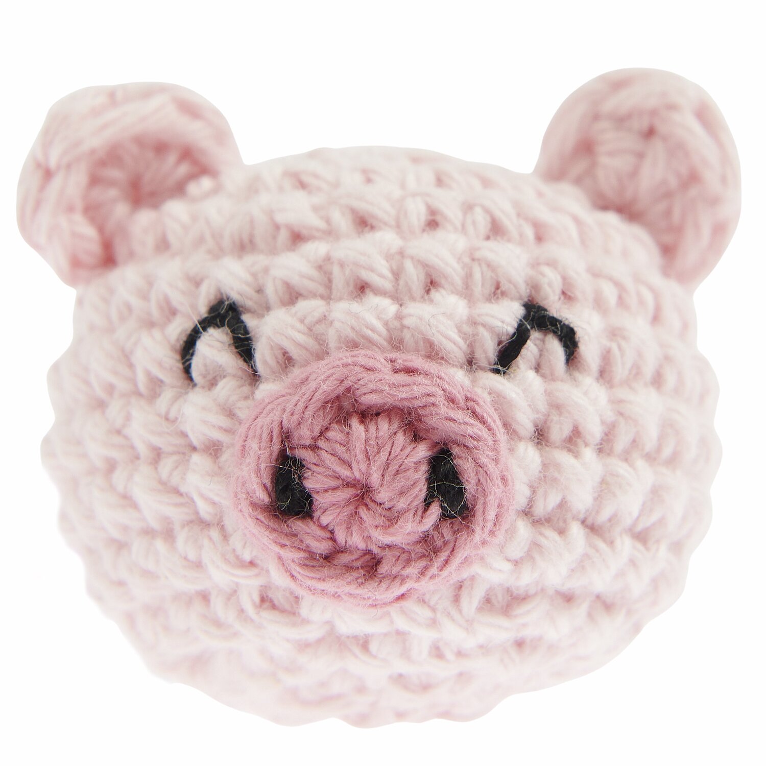 Ricorumi Rico Chingus, gehäkeltes Schwein in Altrosa mit schwarzen Augen, aus Creative Ricorumi dk Wolle.